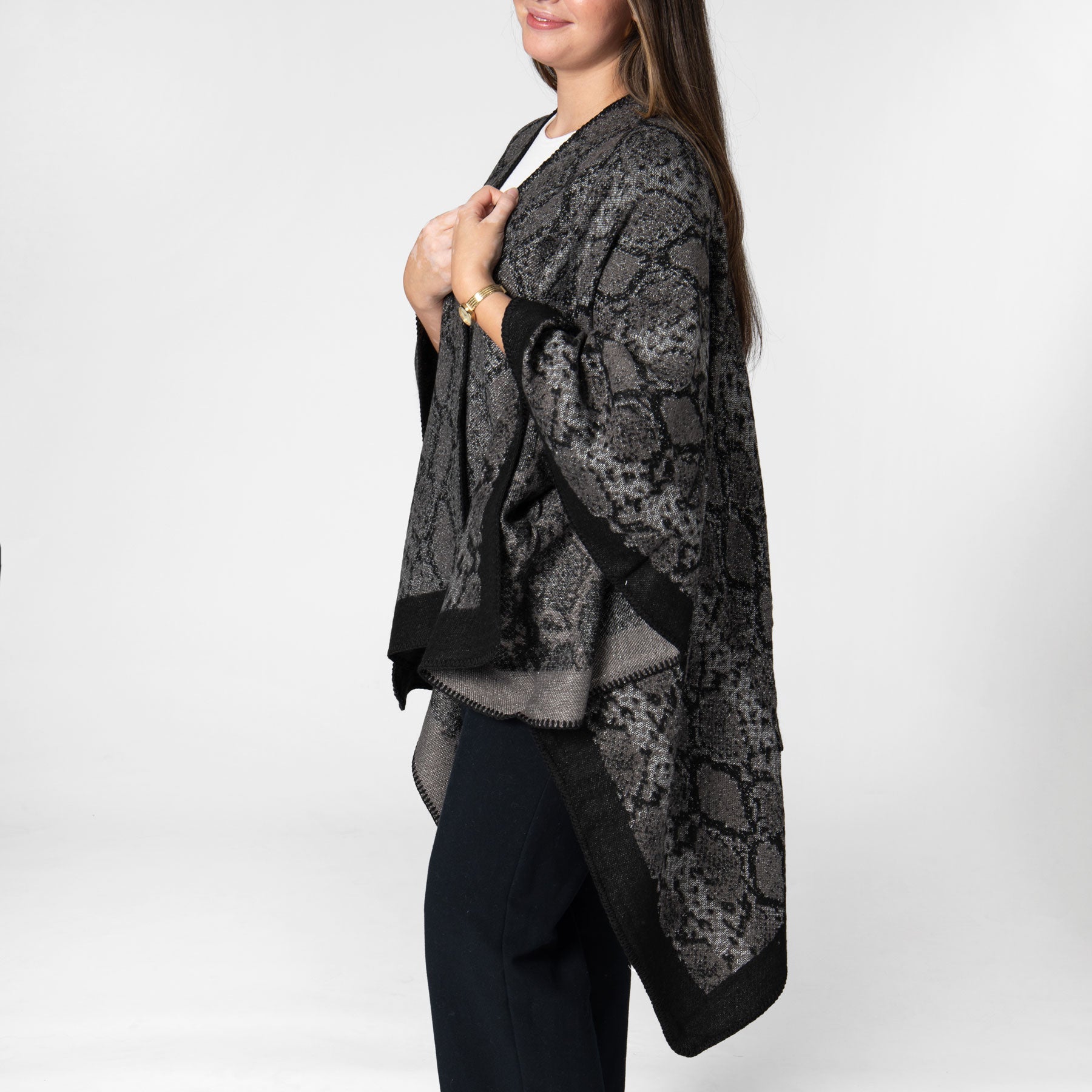Reese - Womens Jacquard Snake Open Front Poncho 4 Reese - Womens Jacquard Snake Open Front Poncho