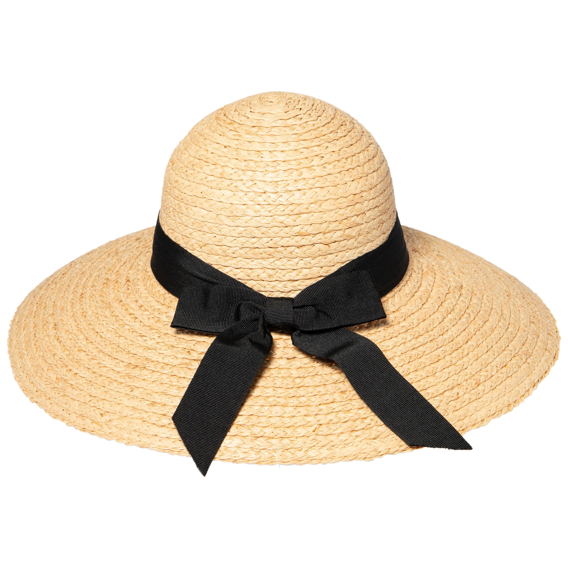 Women's Large Brim Raffia Hat With A Black Ribbon 6 Women's Large Brim Raffia Hat With A Black Ribbon