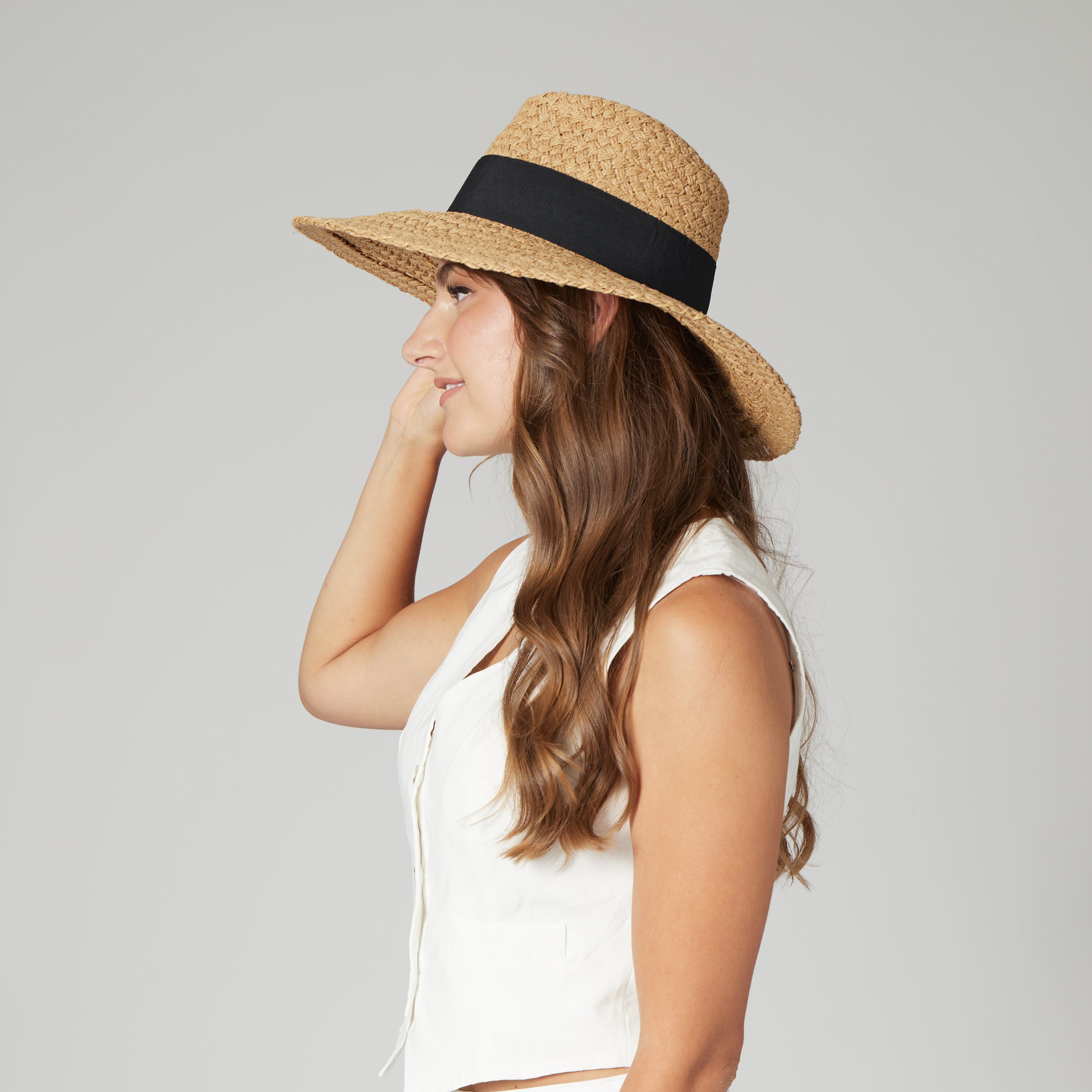 Women's Woven Paper Wide Brim Fedora With Grosgrain 4 Women's Woven Paper Wide Brim Fedora With Grosgrain