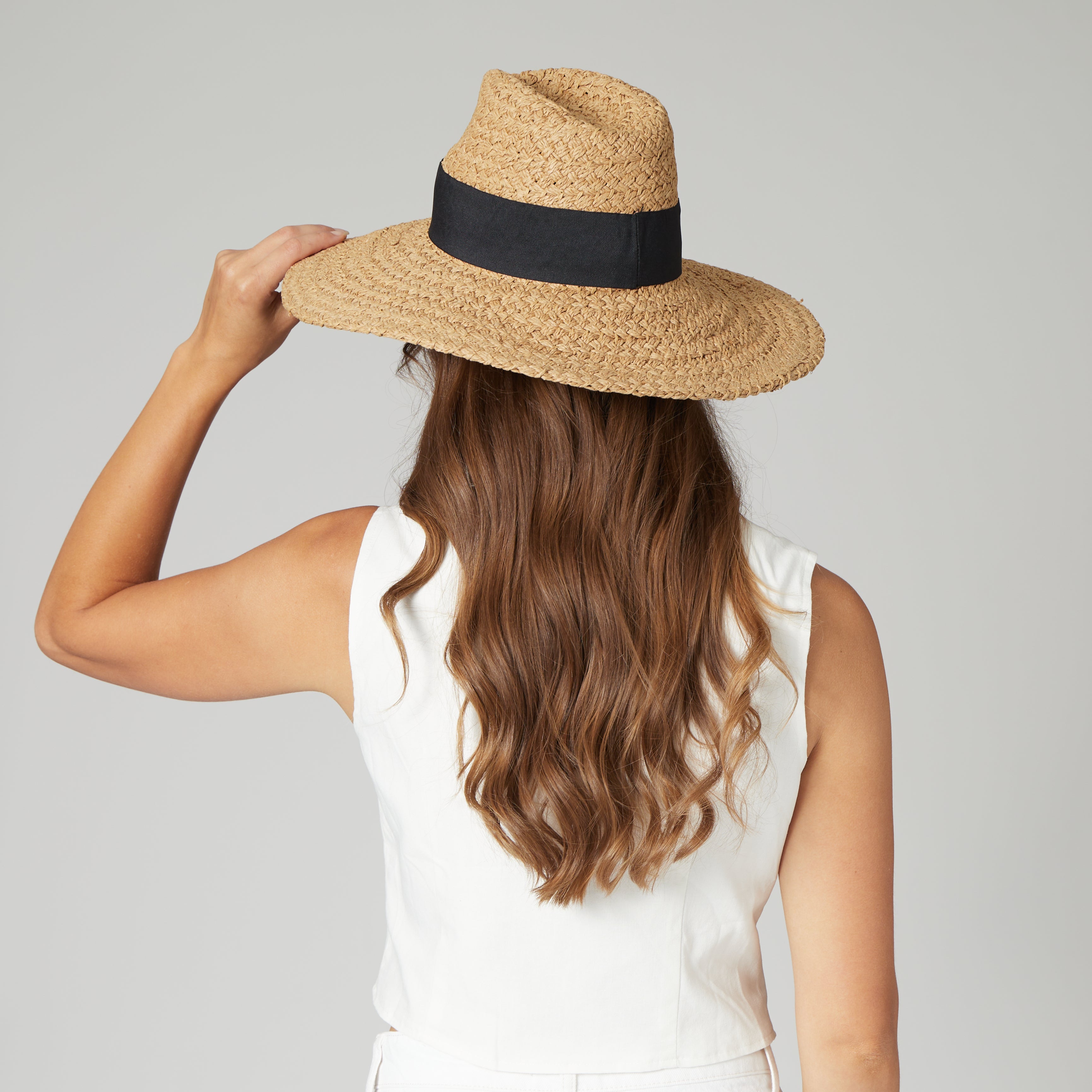 Women's Woven Paper Wide Brim Fedora With Grosgrain 5 Women's Woven Paper Wide Brim Fedora With Grosgrain