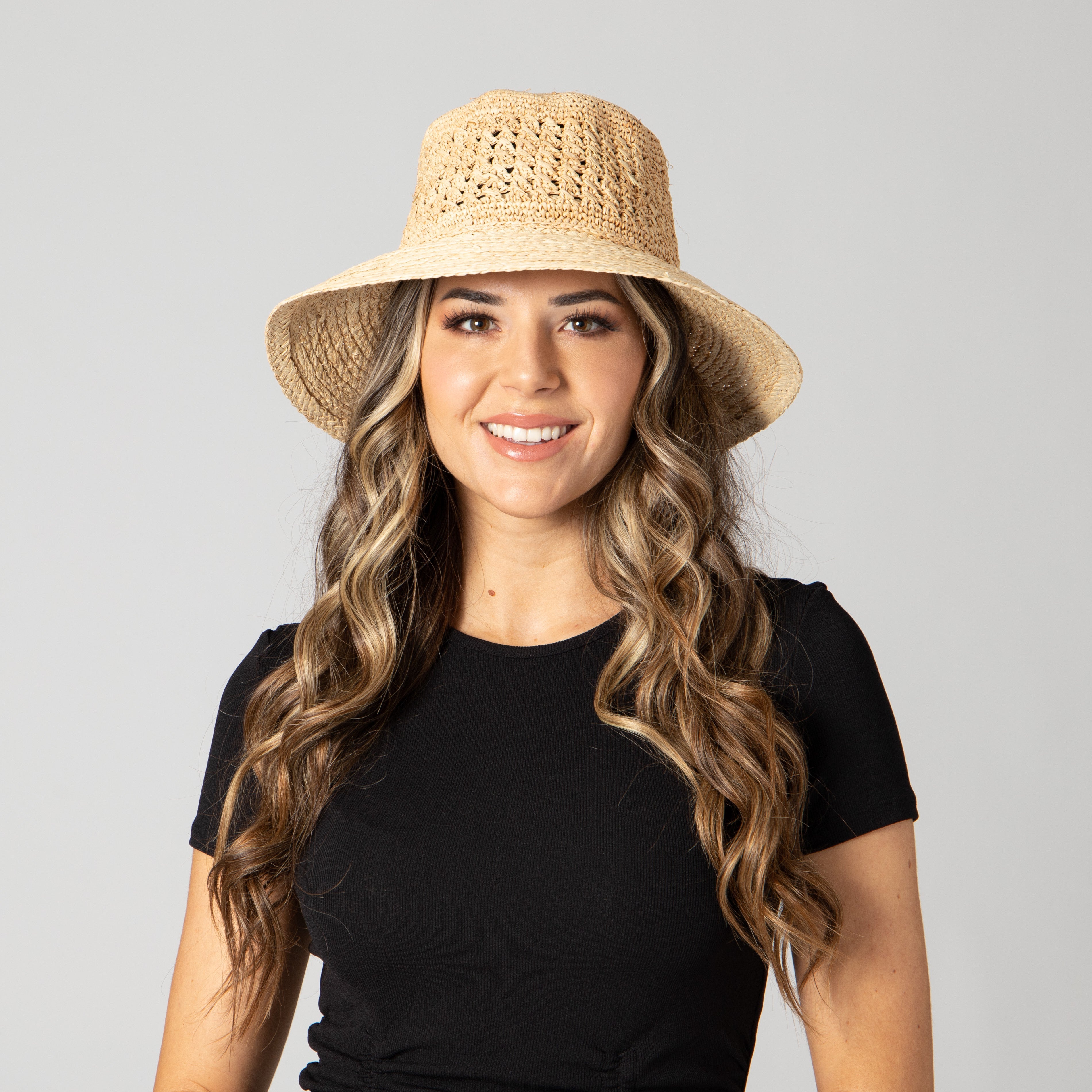 Women's Raffia Sun Hat with Hand Crochet Ventilated Crown 4 Women's Raffia Sun Hat with Hand Crochet Ventilated Crown