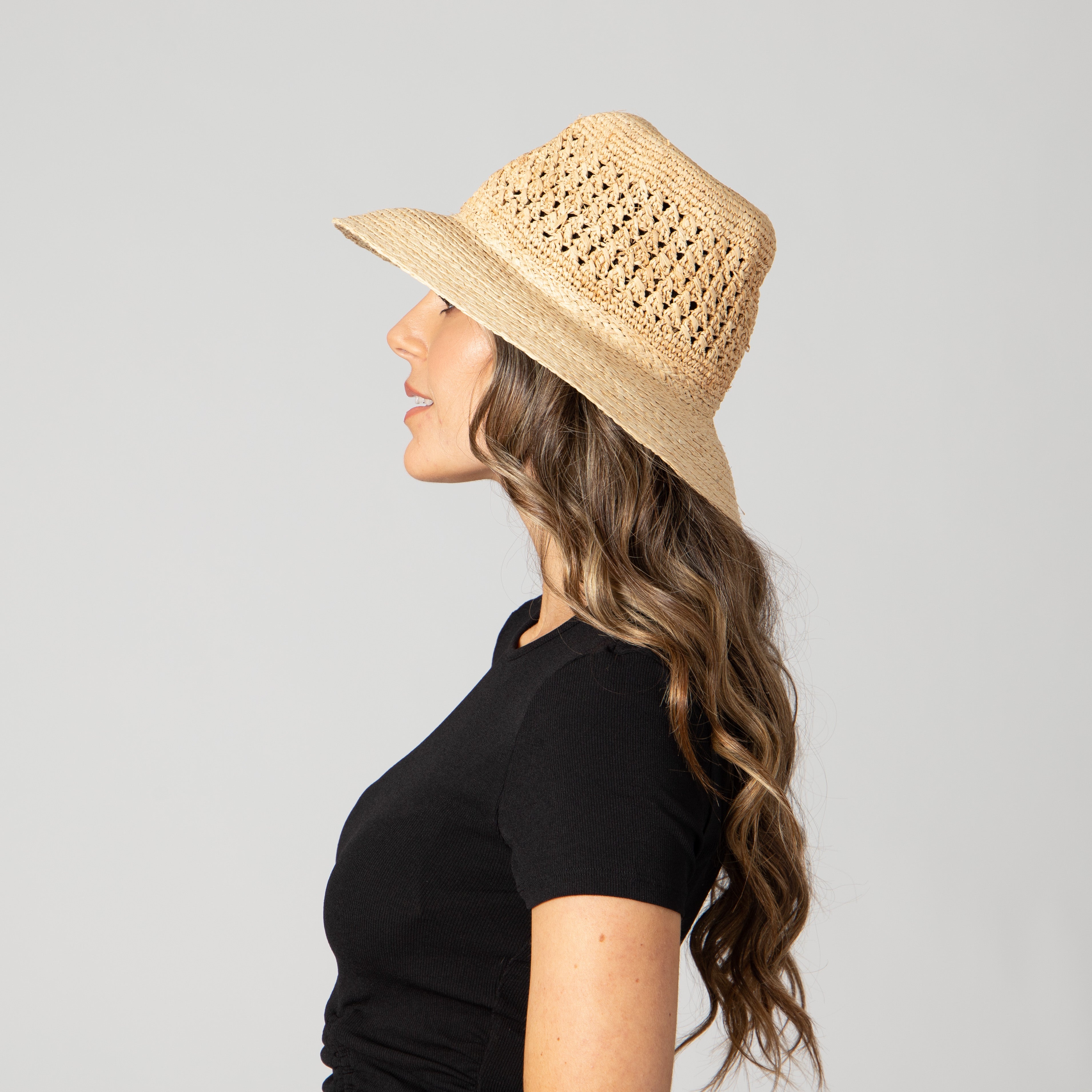 Women's Raffia Sun Hat with Hand Crochet Ventilated Crown 5 Women's Raffia Sun Hat with Hand Crochet Ventilated Crown