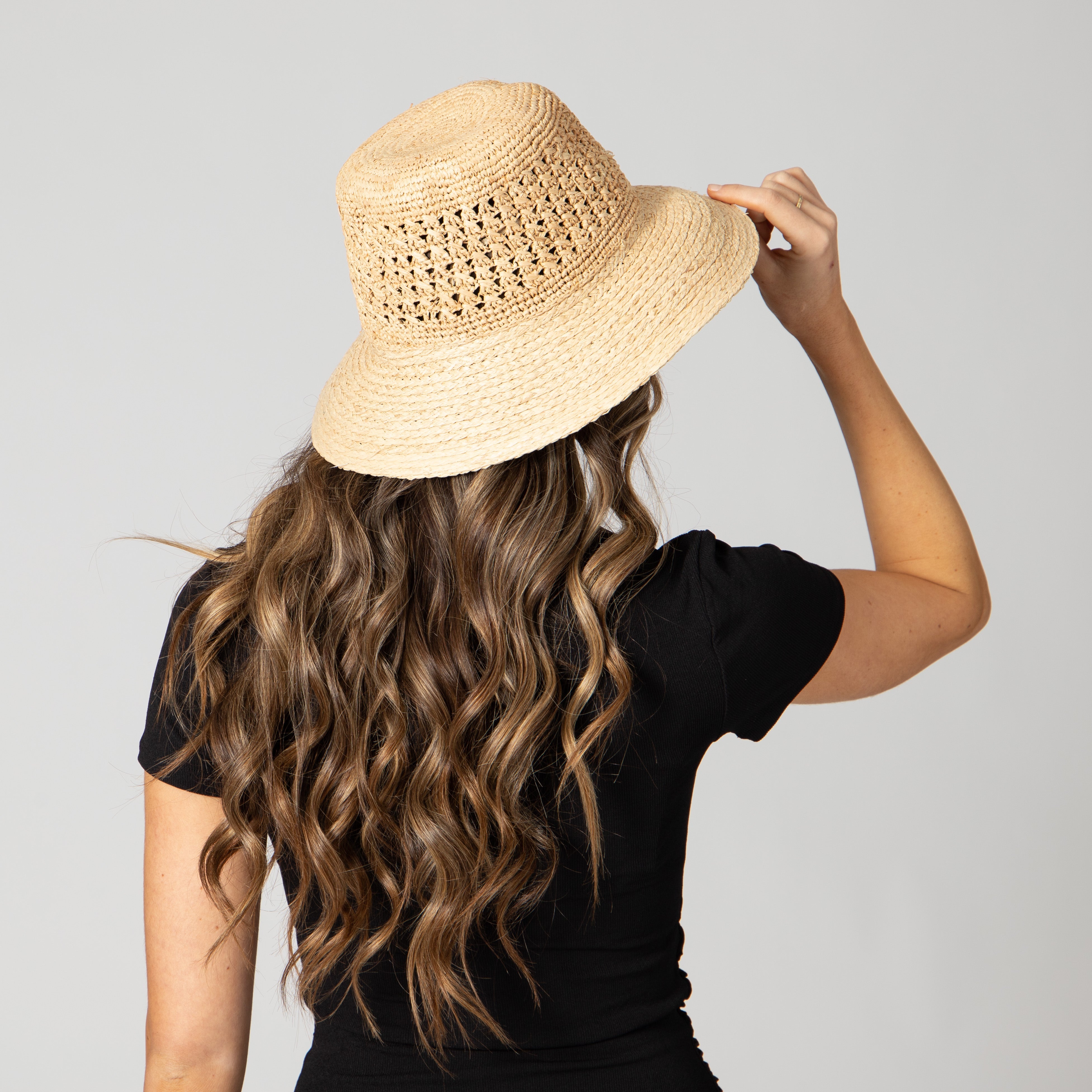Women's Raffia Sun Hat with Hand Crochet Ventilated Crown 6 Women's Raffia Sun Hat with Hand Crochet Ventilated Crown