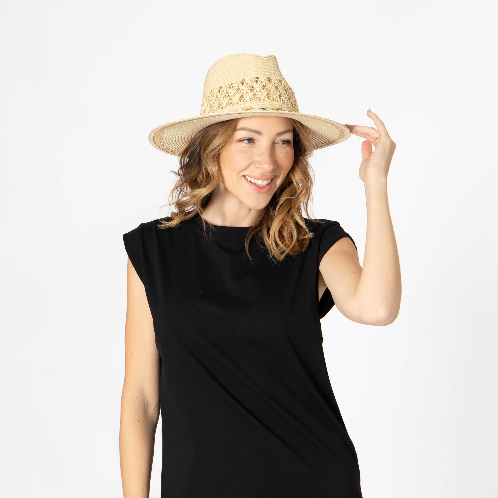 Blanca - Ultrabraid Fedora with Seashell Trim 12 Blanca - Ultrabraid Fedora with Seashell Trim