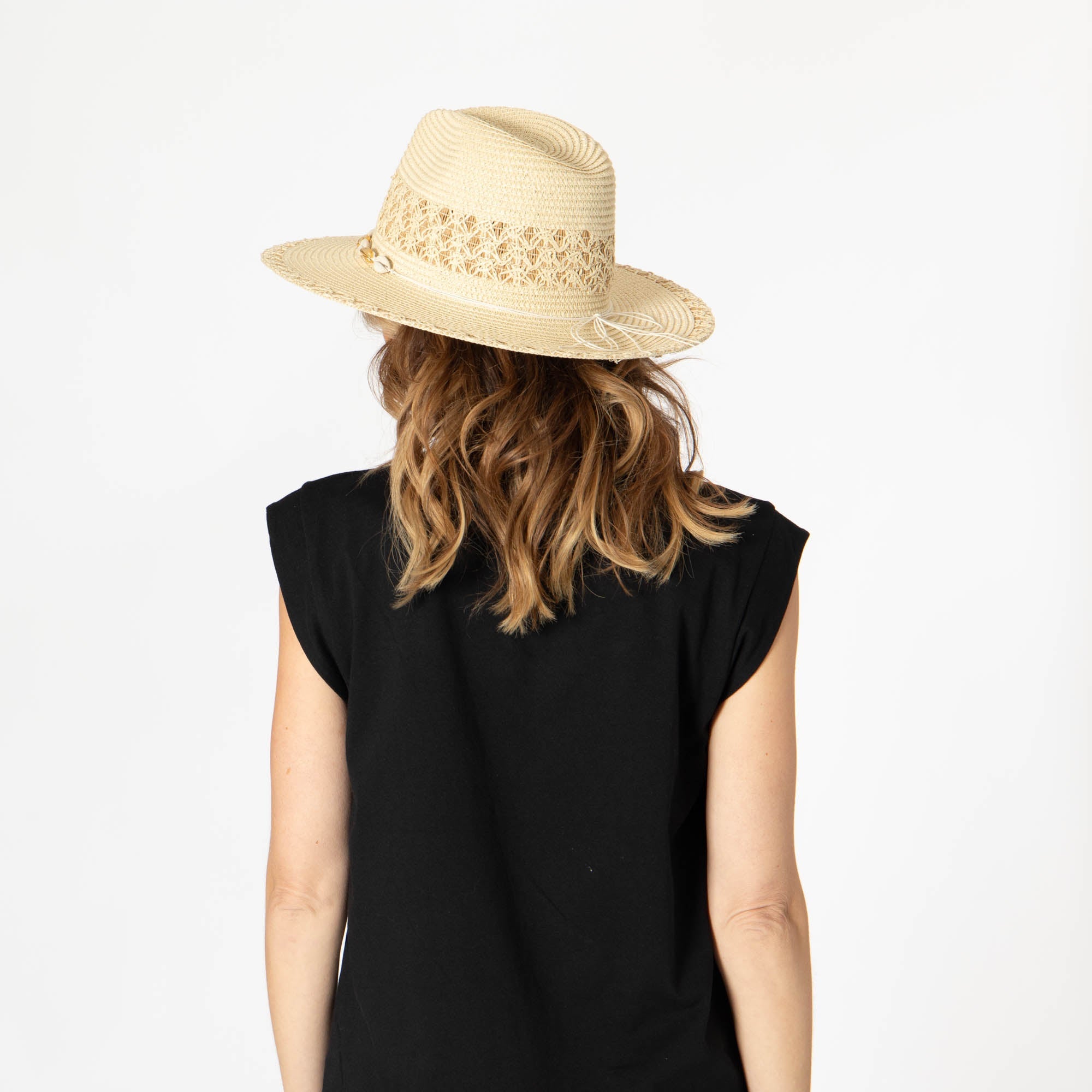 Blanca - Ultrabraid Fedora with Seashell Trim 14 Blanca - Ultrabraid Fedora with Seashell Trim