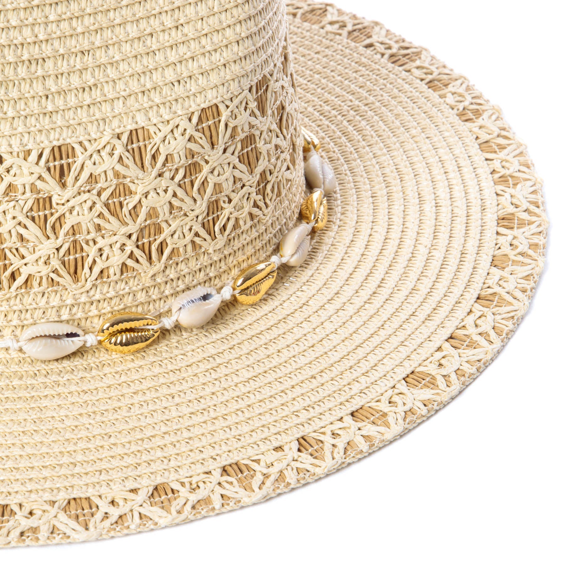Blanca - Ultrabraid Fedora with Seashell Trim 3 Blanca - Ultrabraid Fedora with Seashell Trim