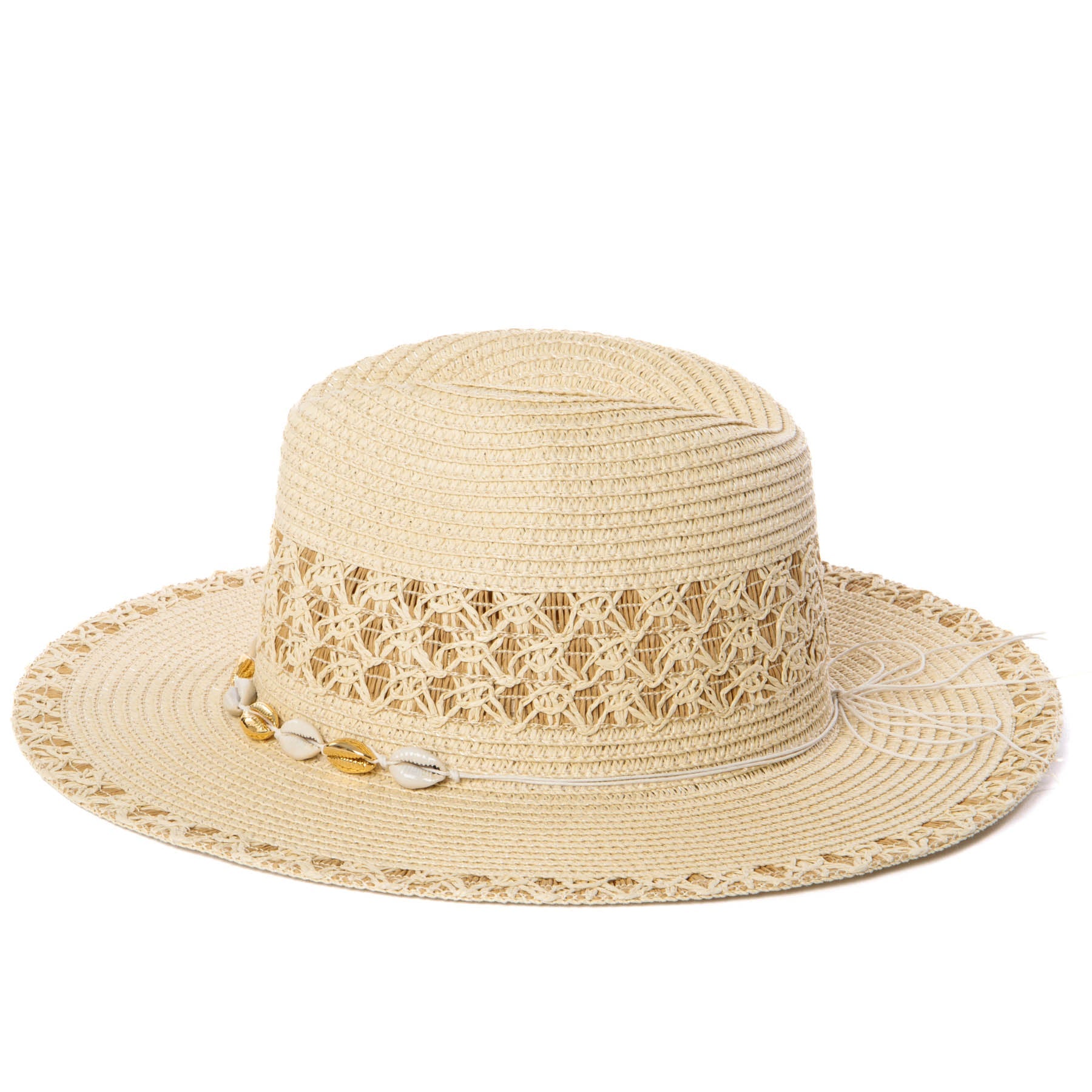 Blanca - Ultrabraid Fedora with Seashell Trim 5 Blanca - Ultrabraid Fedora with Seashell Trim