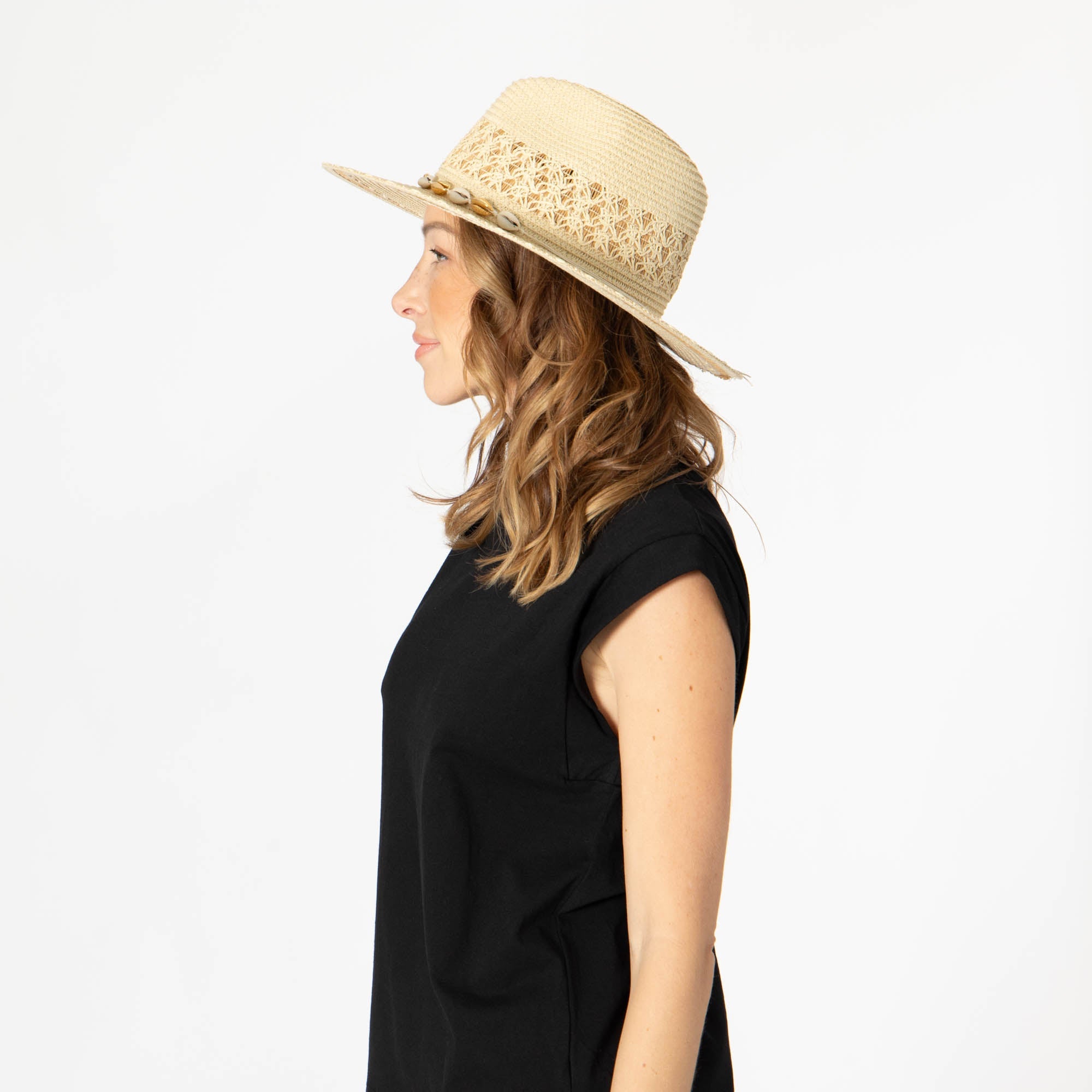 Blanca - Ultrabraid Fedora with Seashell Trim 10 Blanca - Ultrabraid Fedora with Seashell Trim