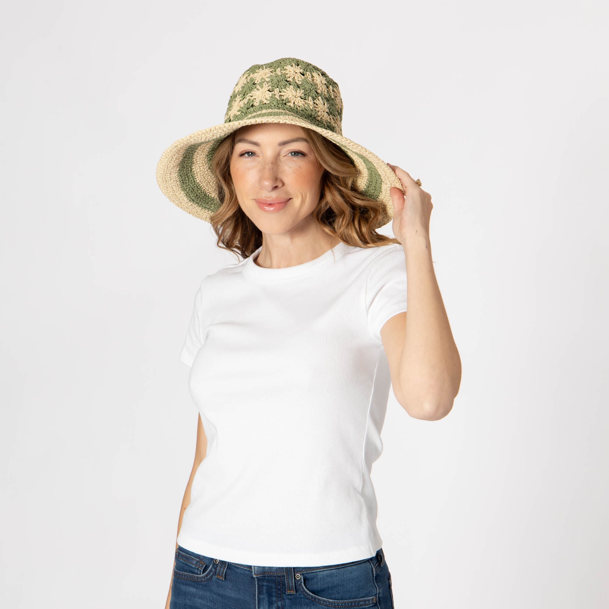 Women's Striped & Floral Crochet Bucket Hat 13 Women's Striped & Floral Crochet Bucket Hat