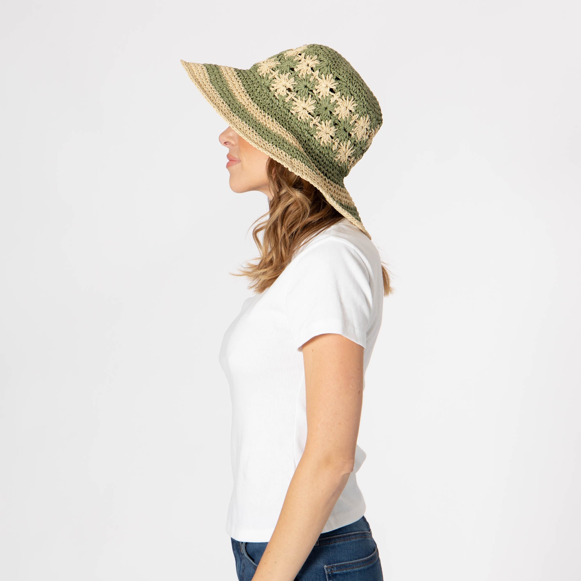 Women's Striped & Floral Crochet Bucket Hat 14 Women's Striped & Floral Crochet Bucket Hat