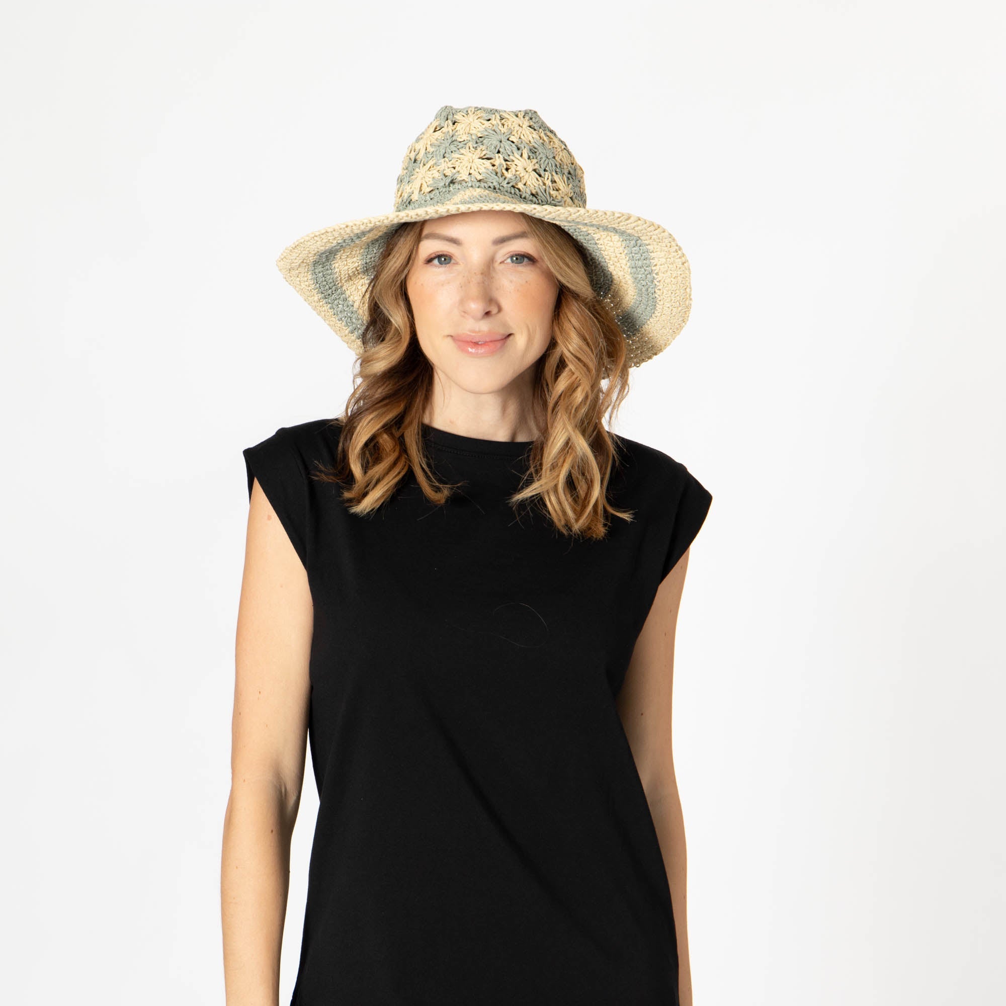 Women's Striped & Floral Crochet Bucket Hat 20 Women's Striped & Floral Crochet Bucket Hat