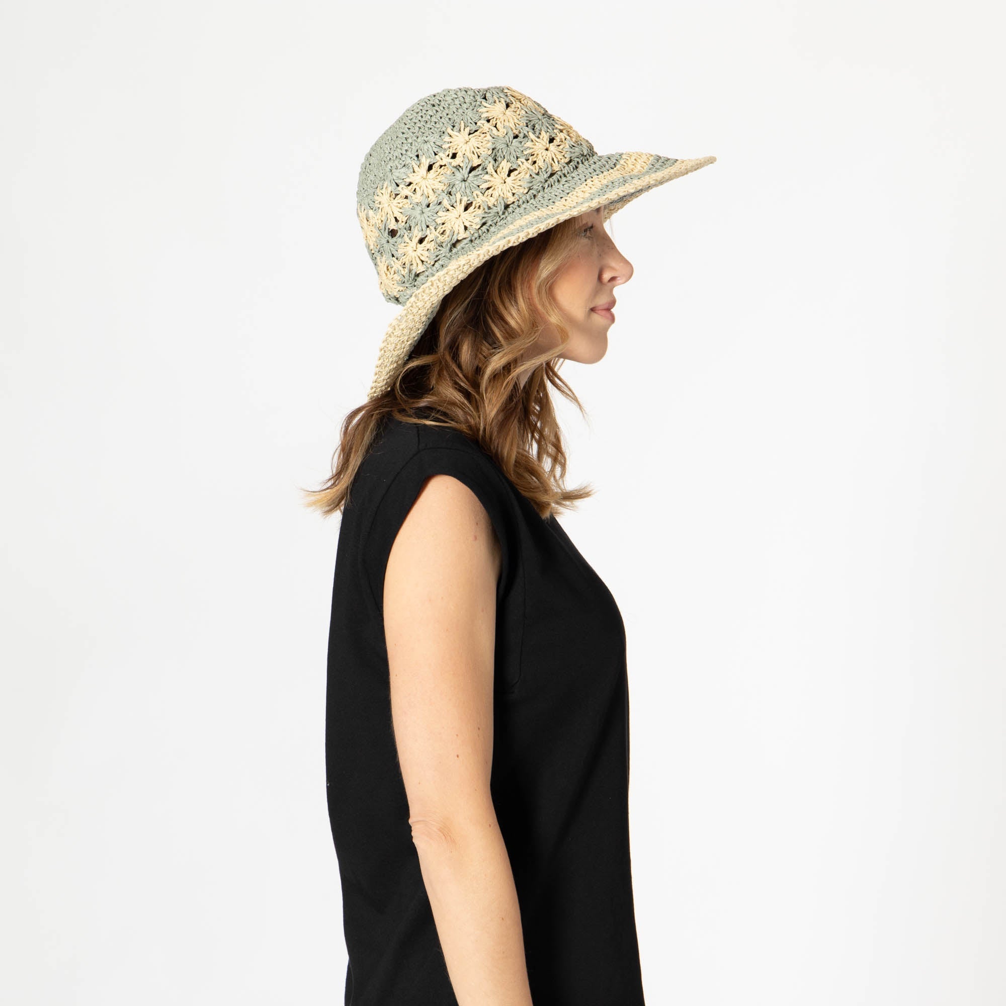 Women's Striped & Floral Crochet Bucket Hat 21 Women's Striped & Floral Crochet Bucket Hat