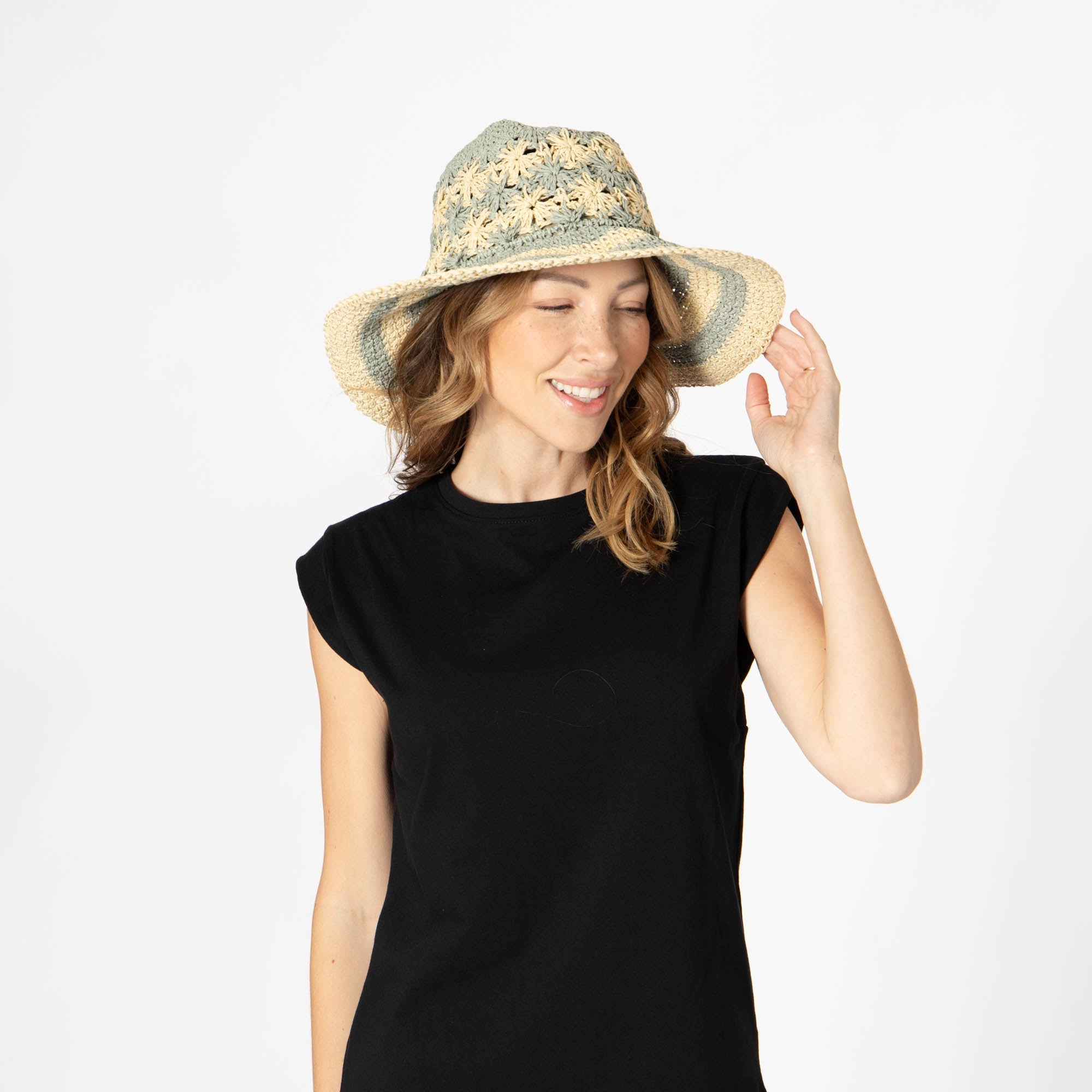Women's Striped & Floral Crochet Bucket Hat 22 Women's Striped & Floral Crochet Bucket Hat