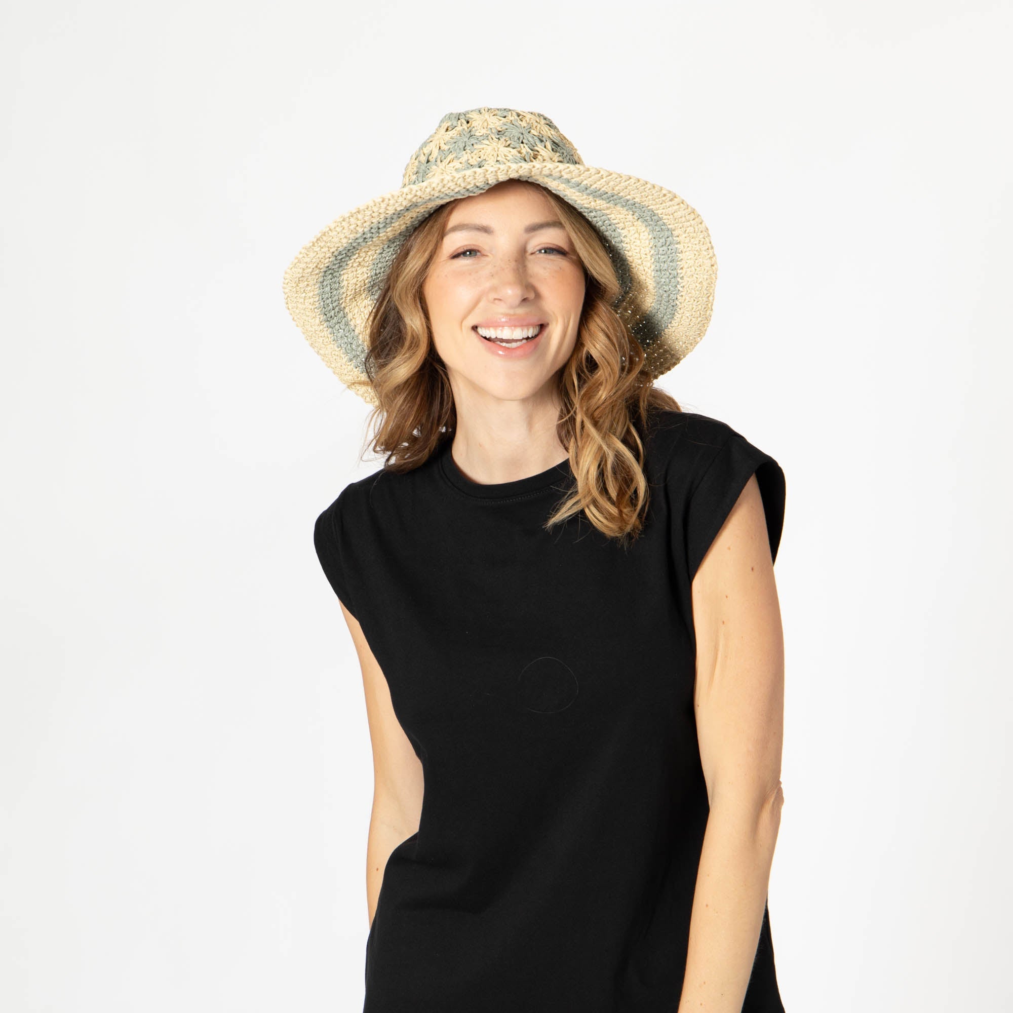 Women's Striped & Floral Crochet Bucket Hat 23 Women's Striped & Floral Crochet Bucket Hat