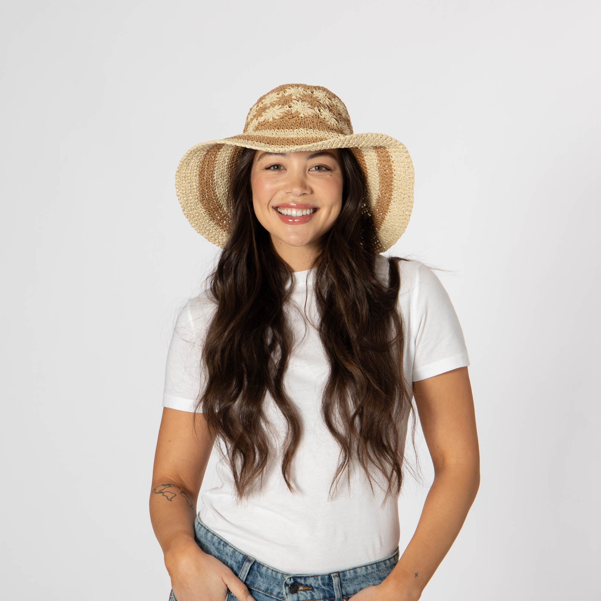 Women's Striped & Floral Crochet Bucket Hat 5 Women's Striped & Floral Crochet Bucket Hat