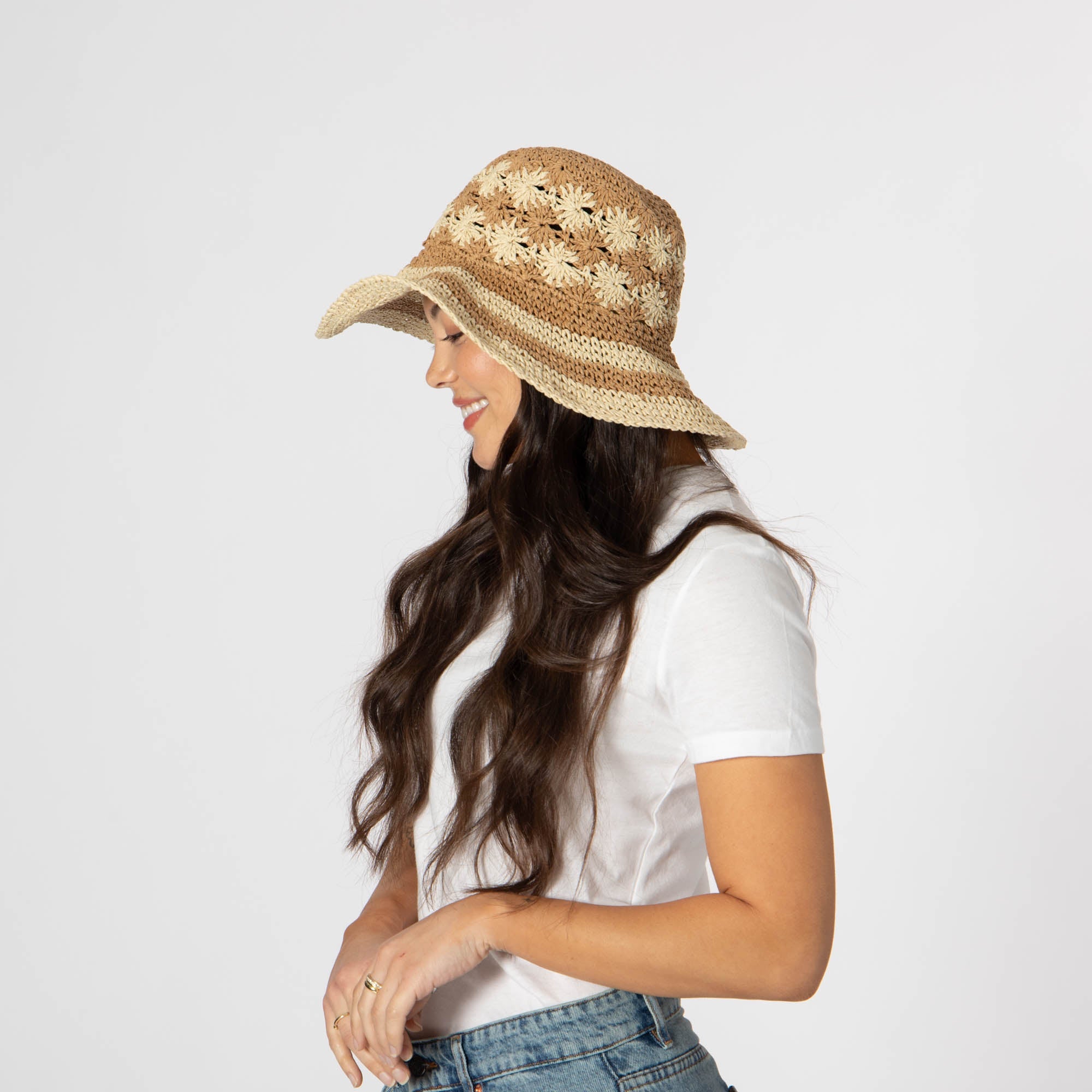 Women's Striped & Floral Crochet Bucket Hat 6 Women's Striped & Floral Crochet Bucket Hat