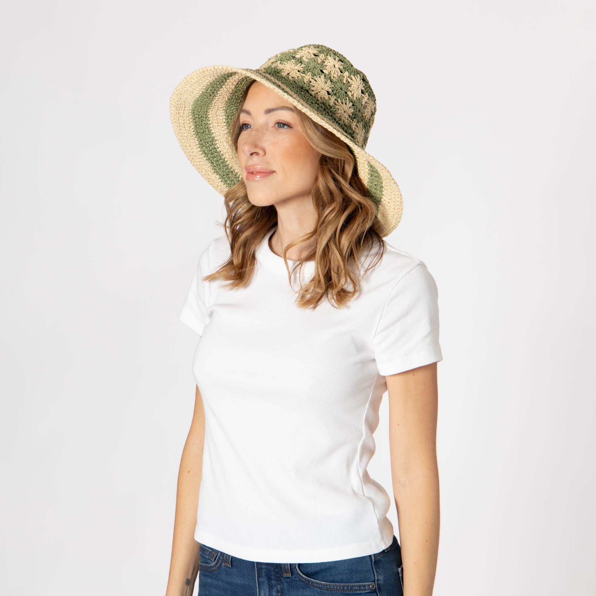 Women's Striped & Floral Crochet Bucket Hat 8 Women's Striped & Floral Crochet Bucket Hat