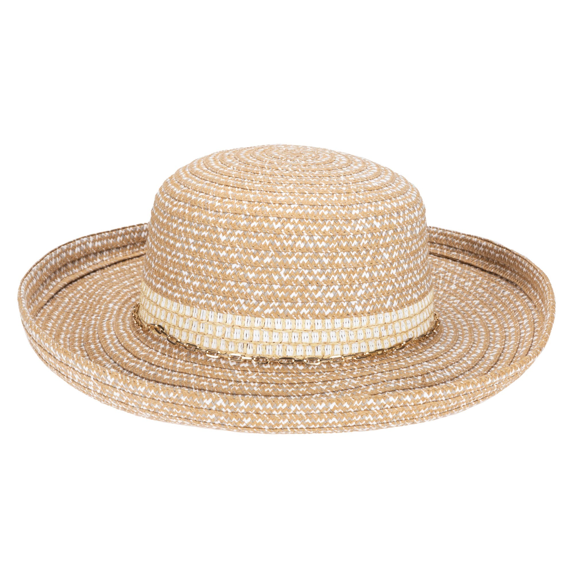 Cora - Women's Ultrabraid Turned Up Kettle Brim with Gold Chain Trim