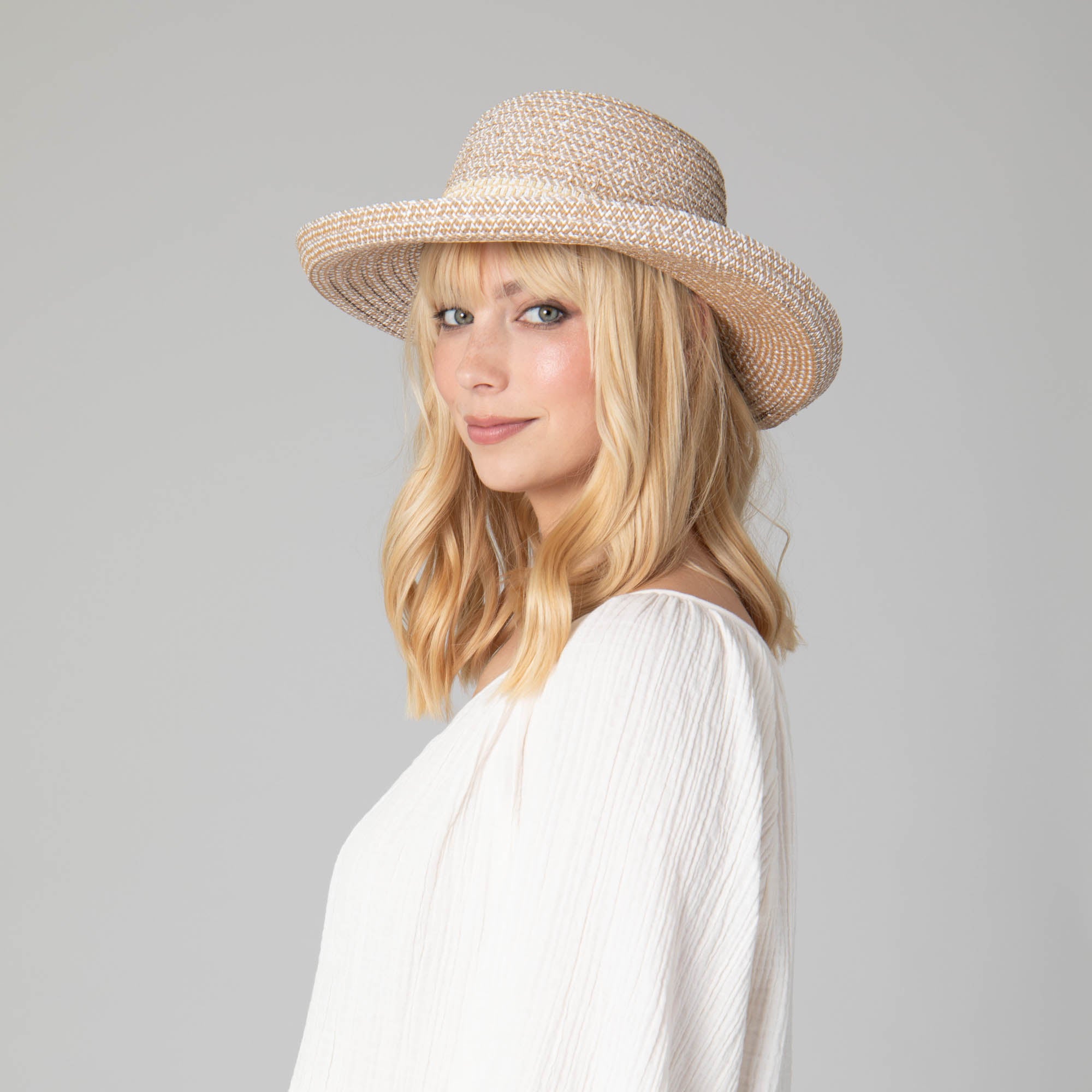 Cora - Women's Ultrabraid Turned Up Kettle Brim with Gold Chain Trim 3 Cora - Women's Ultrabraid Turned Up Kettle Brim with Gold Chain Trim