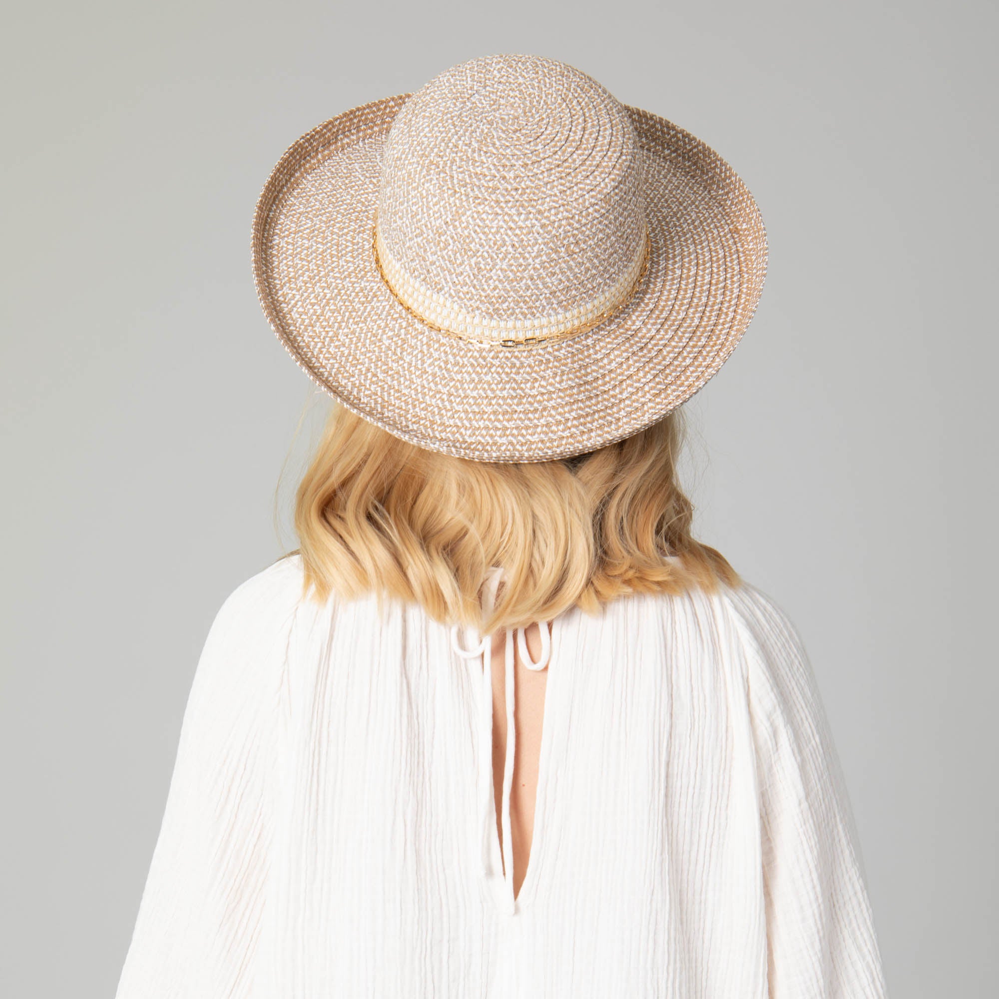 Cora - Women's Ultrabraid Turned Up Kettle Brim with Gold Chain Trim 6 Cora - Women's Ultrabraid Turned Up Kettle Brim with Gold Chain Trim