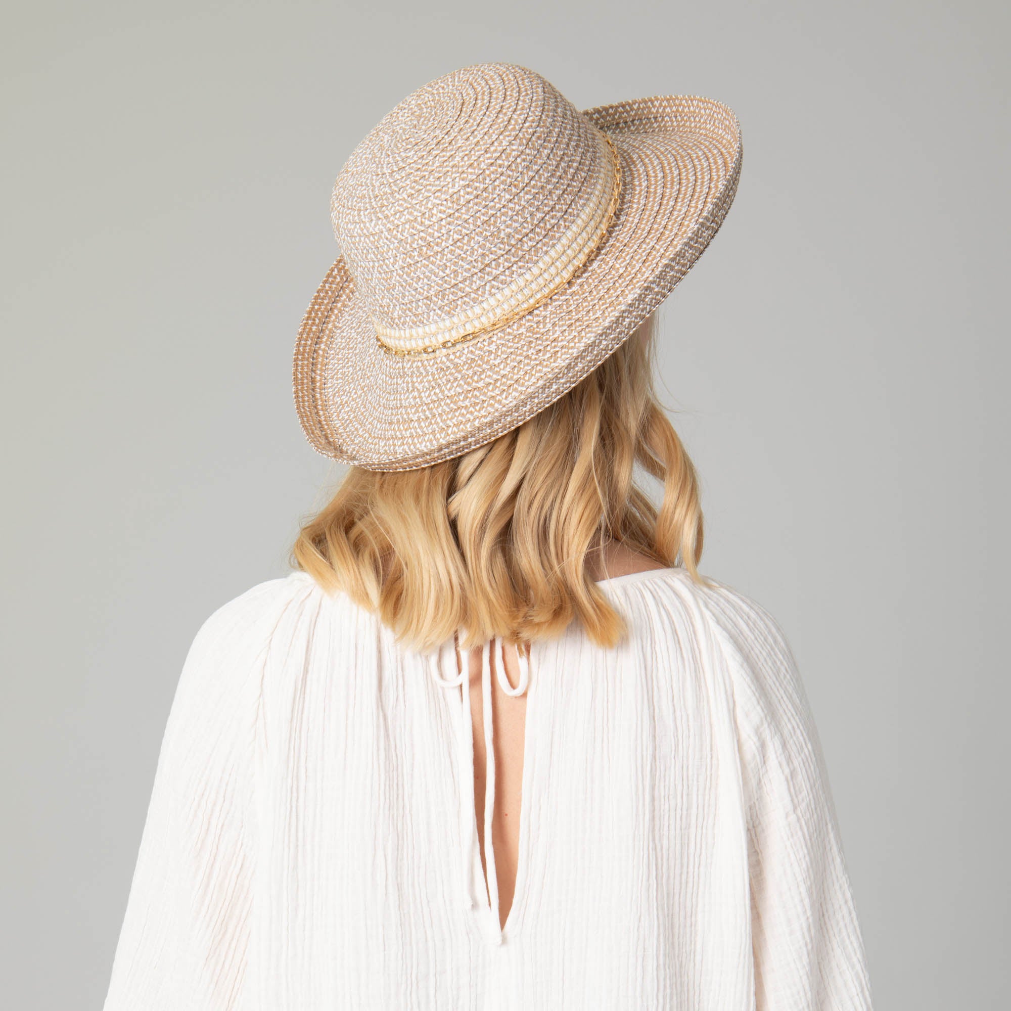 Cora - Women's Ultrabraid Turned Up Kettle Brim with Gold Chain Trim 8 Cora - Women's Ultrabraid Turned Up Kettle Brim with Gold Chain Trim