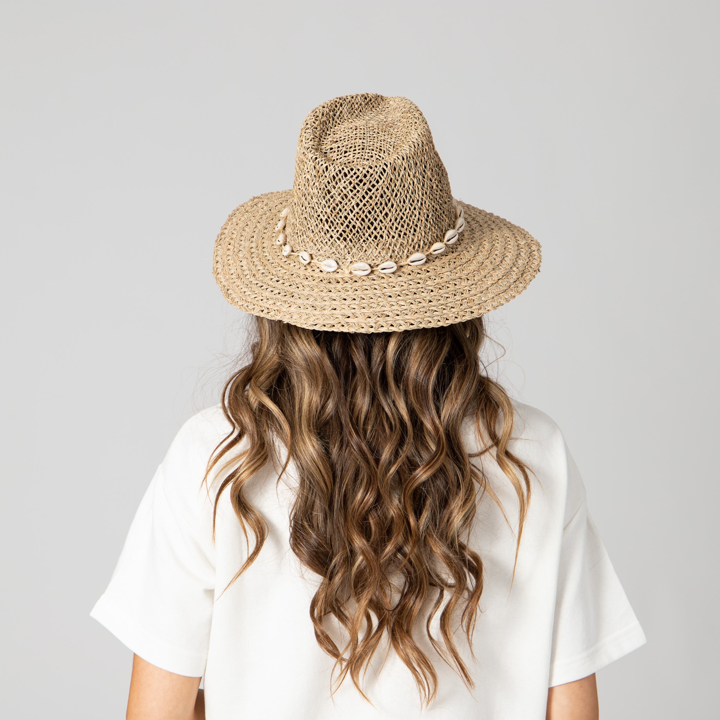 Women's Seagrass Fedora With Gold Plated Shell Band 6 Women's Seagrass Fedora With Gold Plated Shell Band