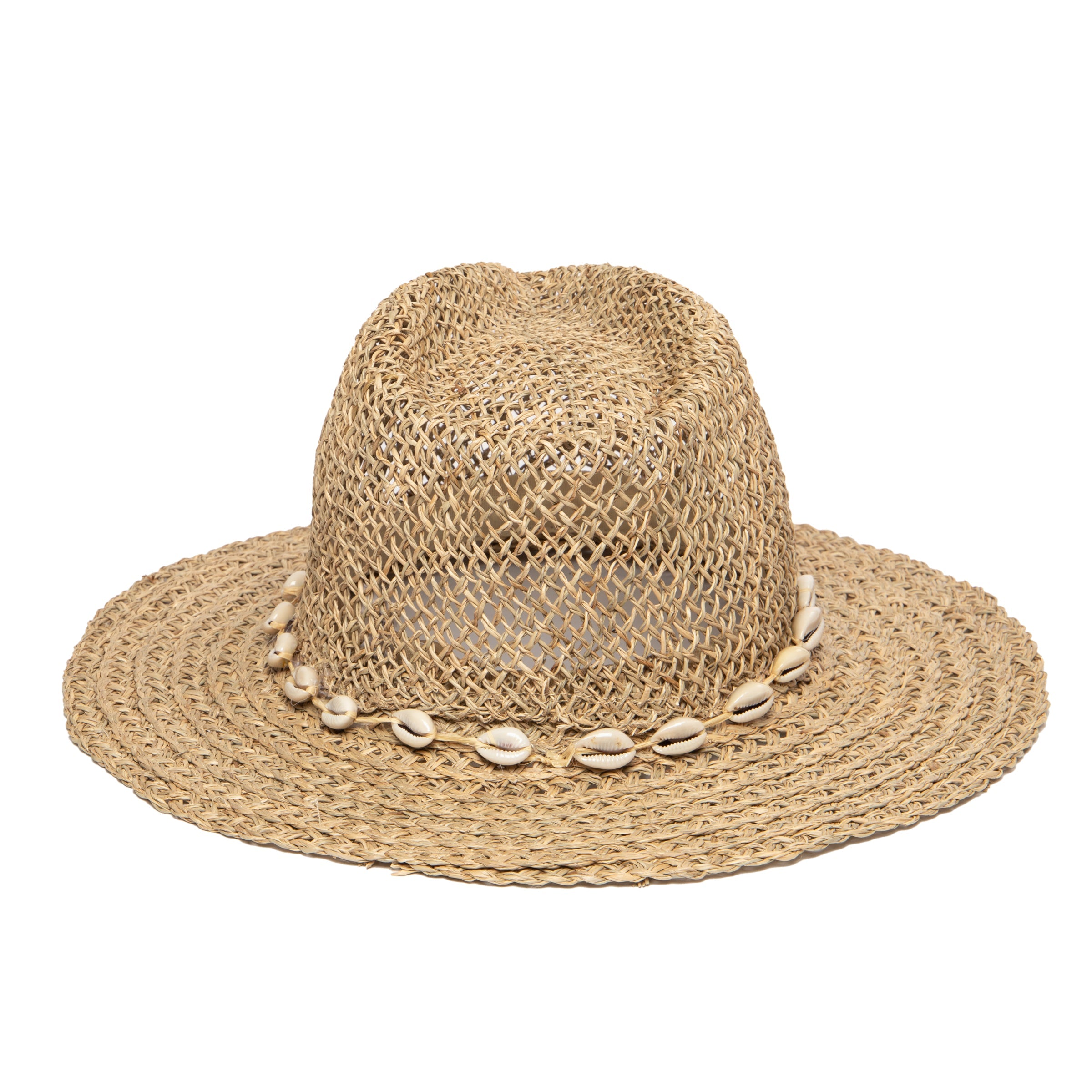 Women's Seagrass Fedora With Gold Plated Shell Band 9 Women's Seagrass Fedora With Gold Plated Shell Band