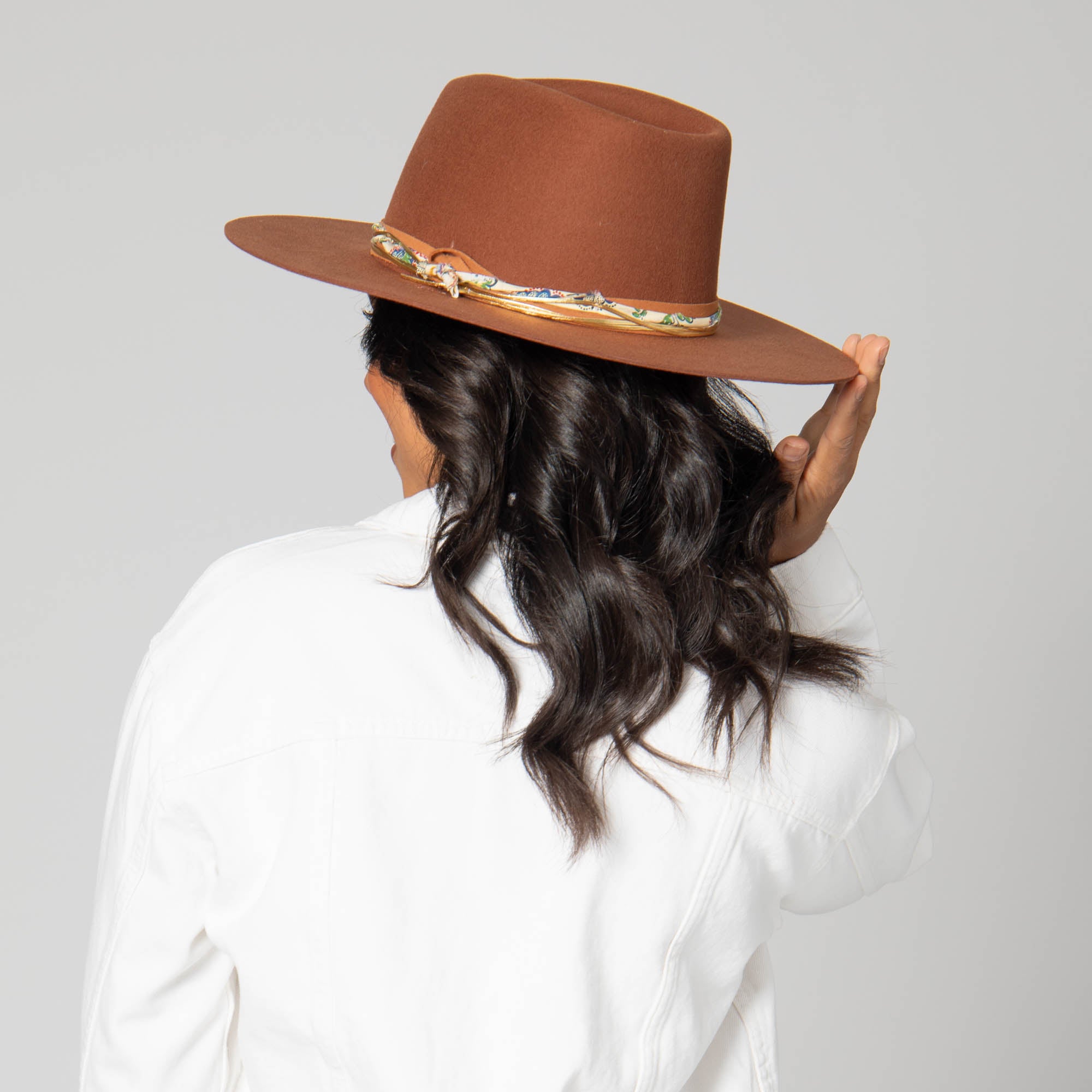 Farrah - Stiff Brim Fedora with Patterned Fabric Band 6 Farrah - Stiff Brim Fedora with Patterned Fabric Band