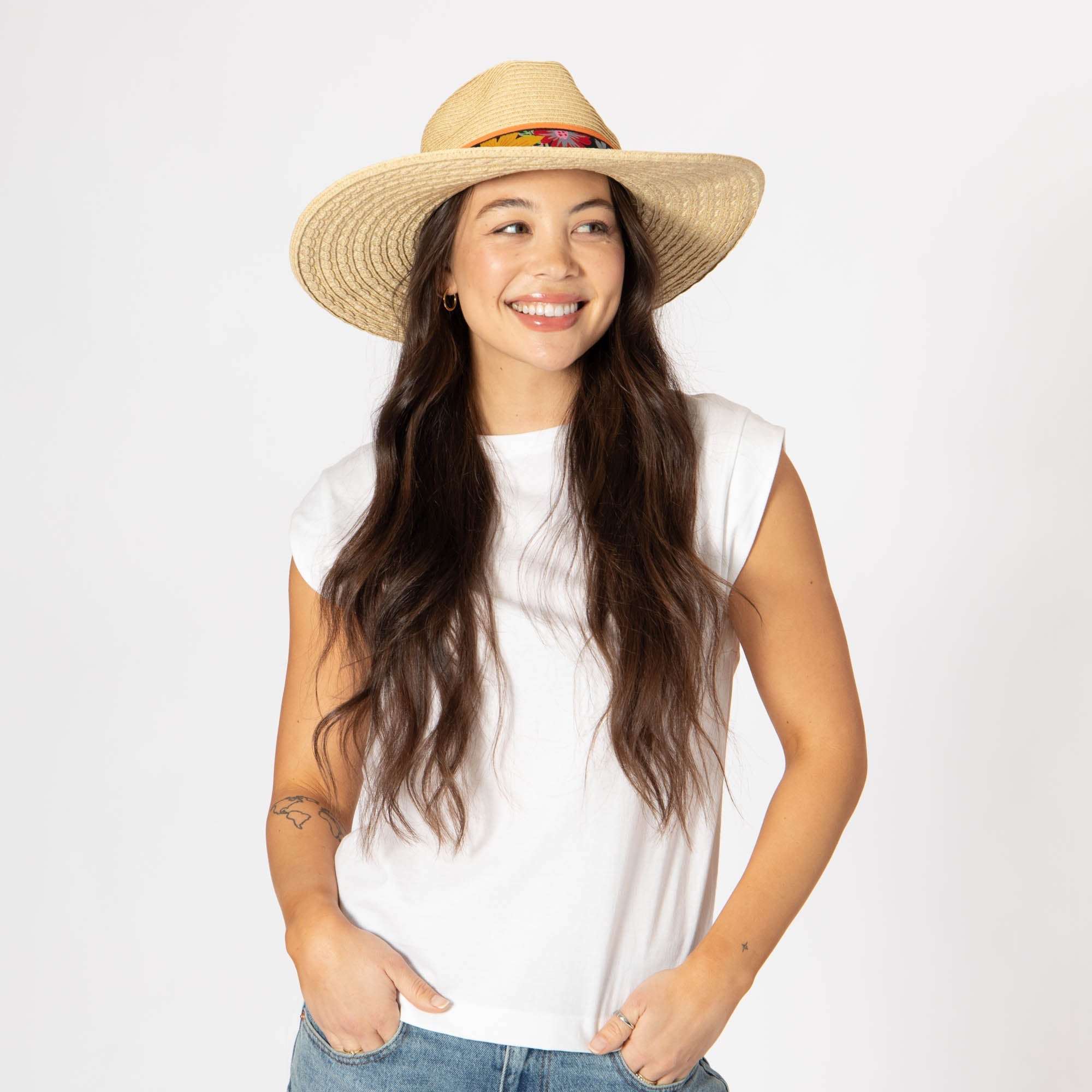 Flora - Mixed Ultrabraid Fedora with Floral Band 6 Flora - Mixed Ultrabraid Fedora with Floral Band