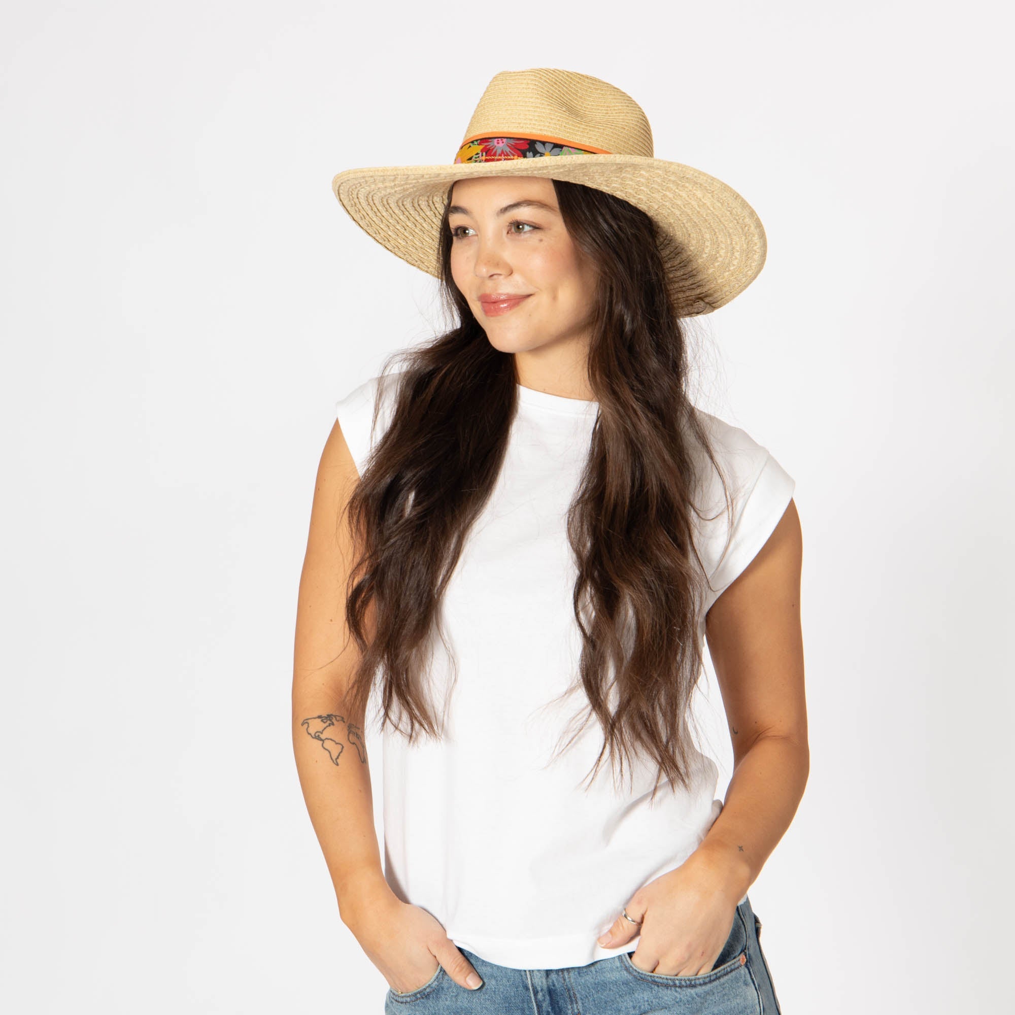 Flora - Mixed Ultrabraid Fedora with Floral Band 7 Flora - Mixed Ultrabraid Fedora with Floral Band