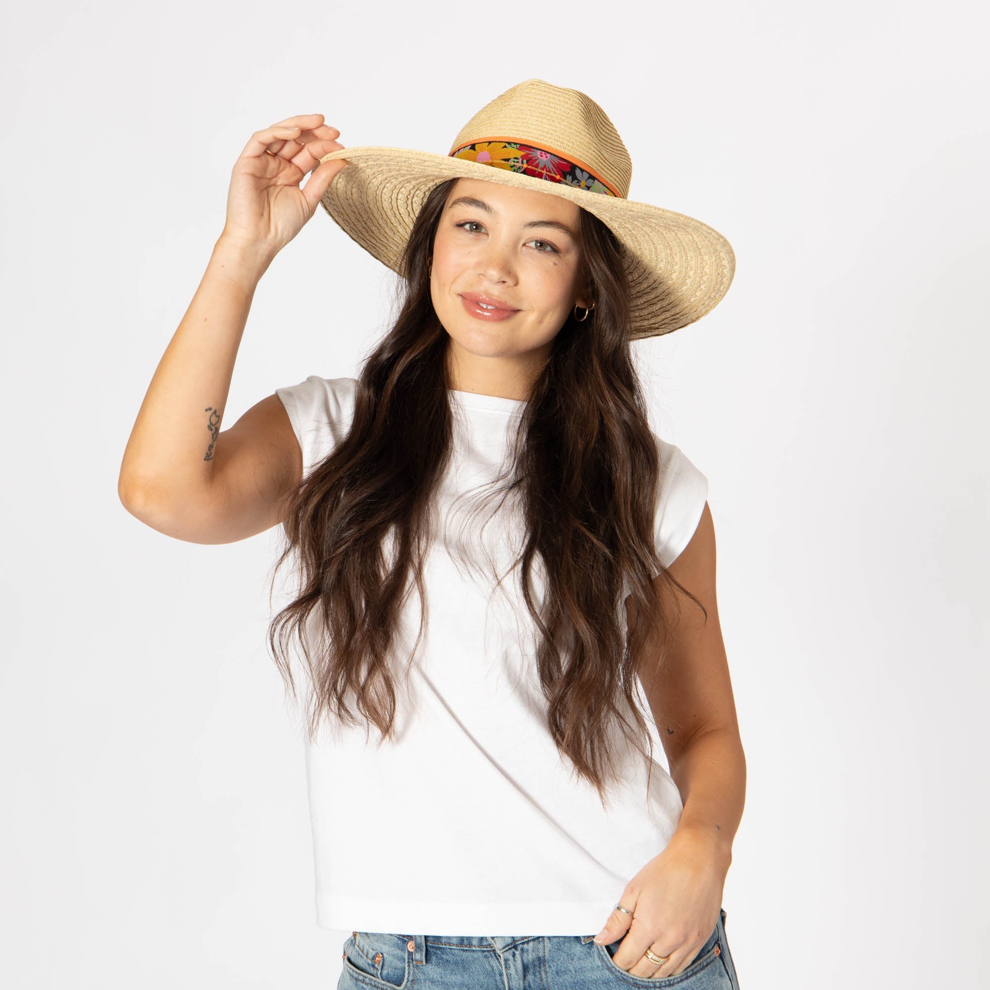 Flora - Mixed Ultrabraid Fedora with Floral Band 8 Flora - Mixed Ultrabraid Fedora with Floral Band