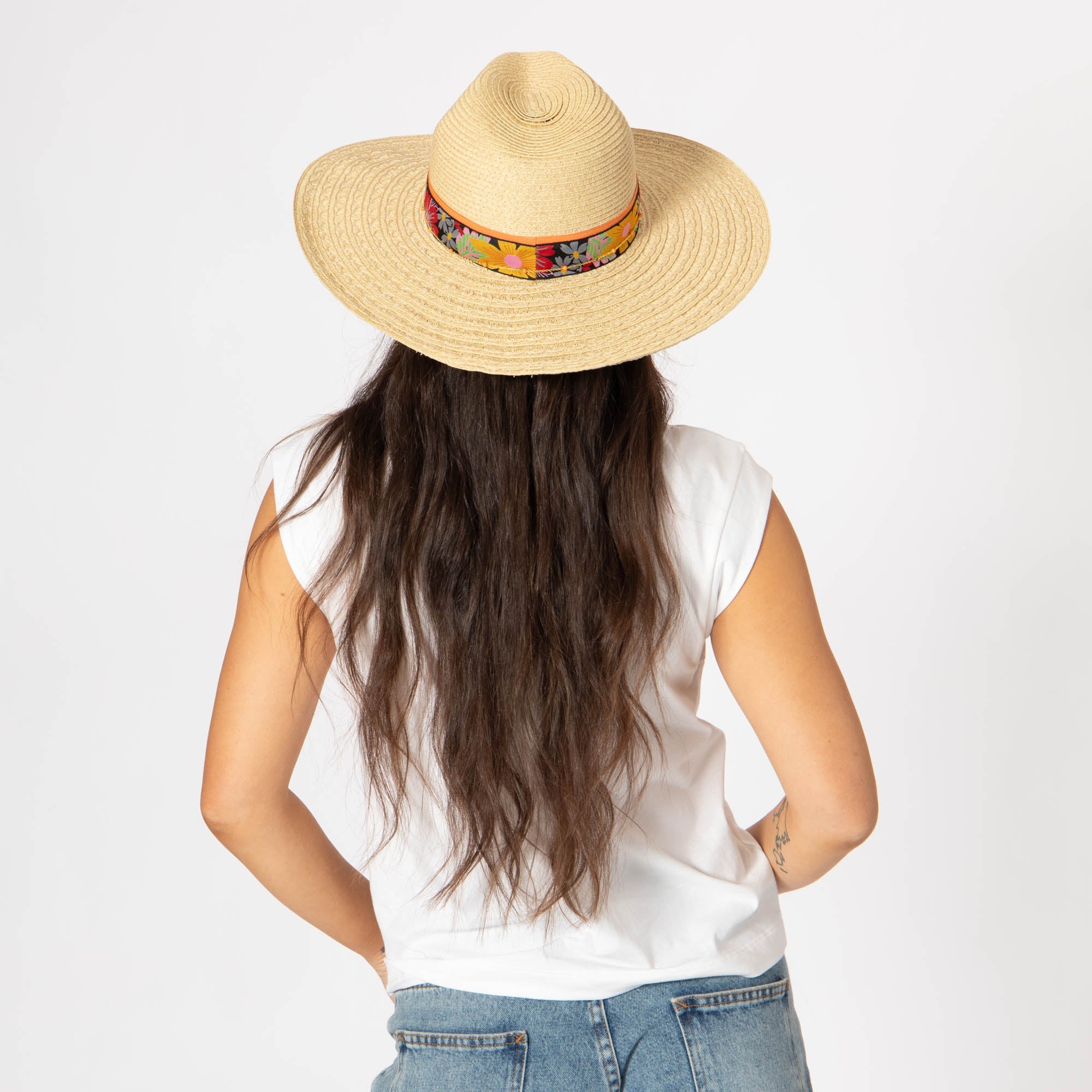 Flora - Mixed Ultrabraid Fedora with Floral Band 9 Flora - Mixed Ultrabraid Fedora with Floral Band