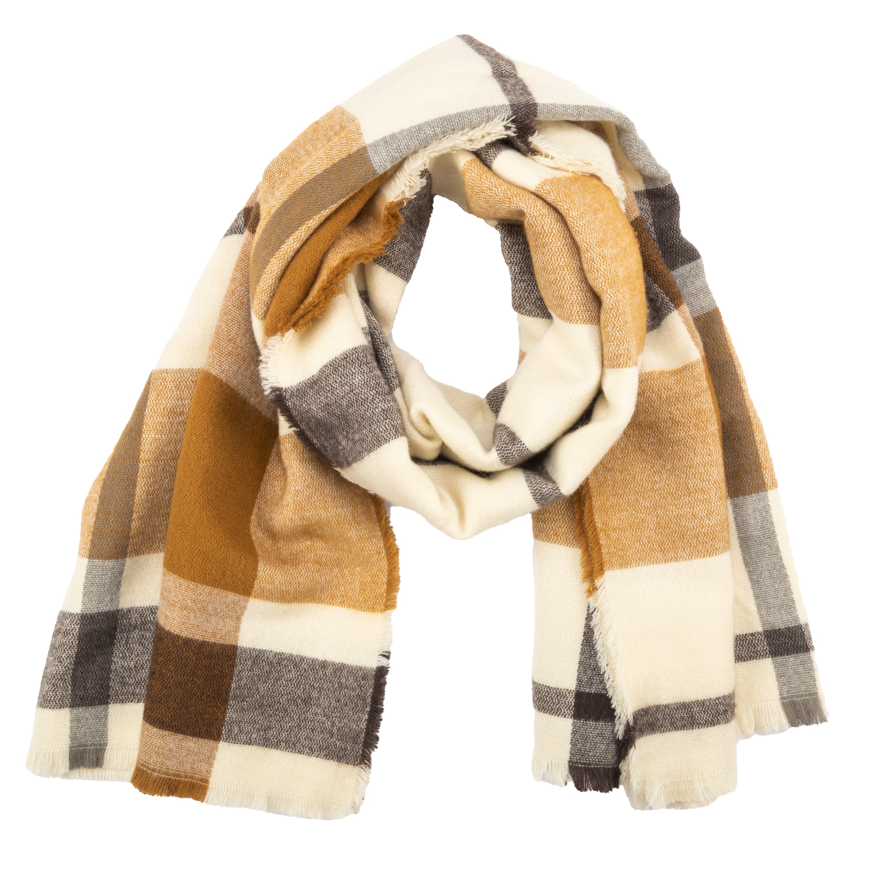 Dakota - Women's Woven Plaid Scarf W/ Raw Edges