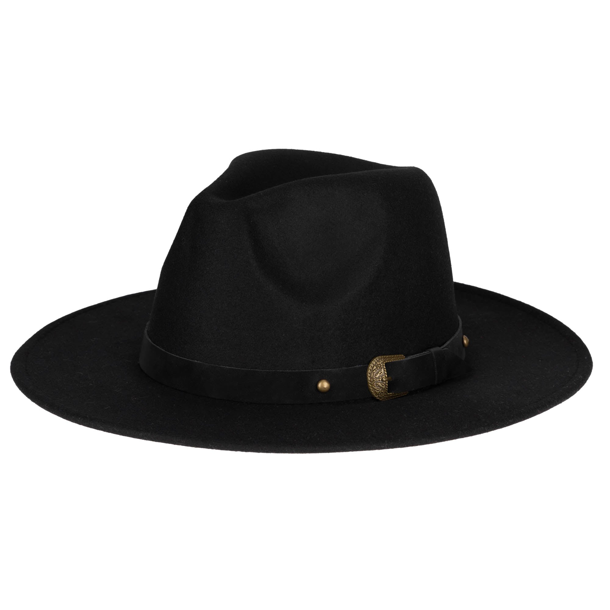 Faux Felt Fedora with Faux Leather Western Buckle Band