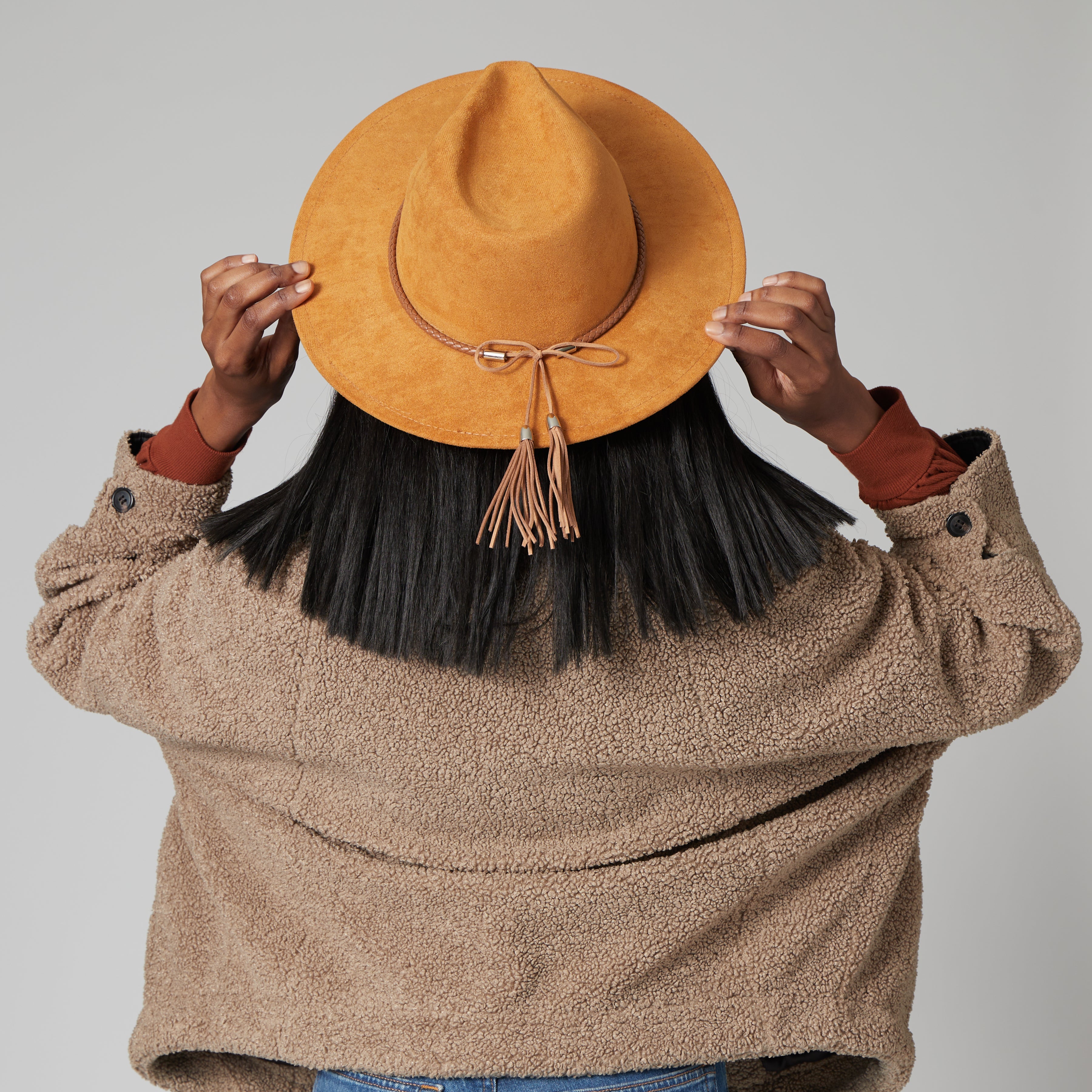 Faux Suede Fedora With Tassel Back Bow 15 Faux Suede Fedora With Tassel Back Bow