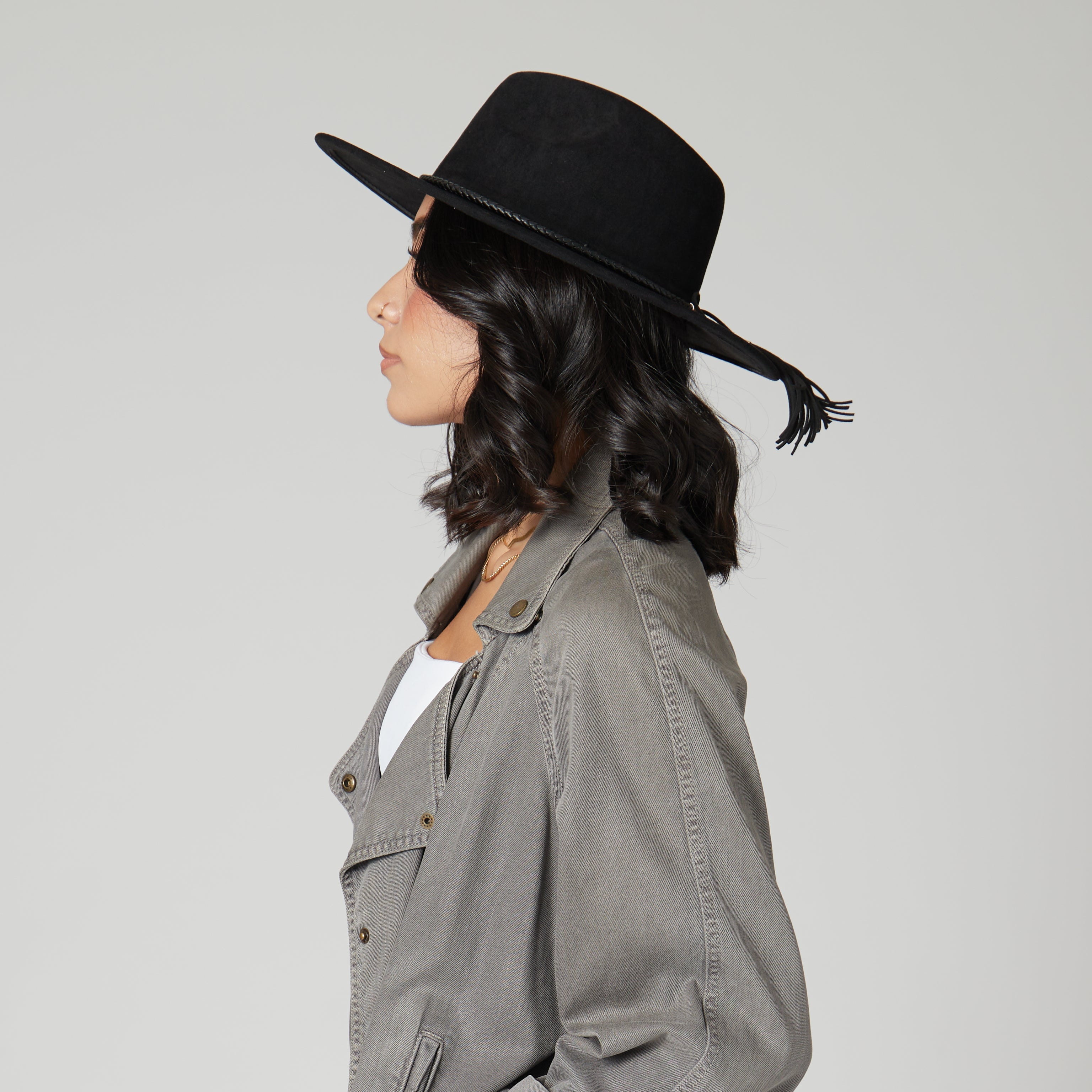 Faux Suede Fedora With Tassel Back Bow 4 Faux Suede Fedora With Tassel Back Bow