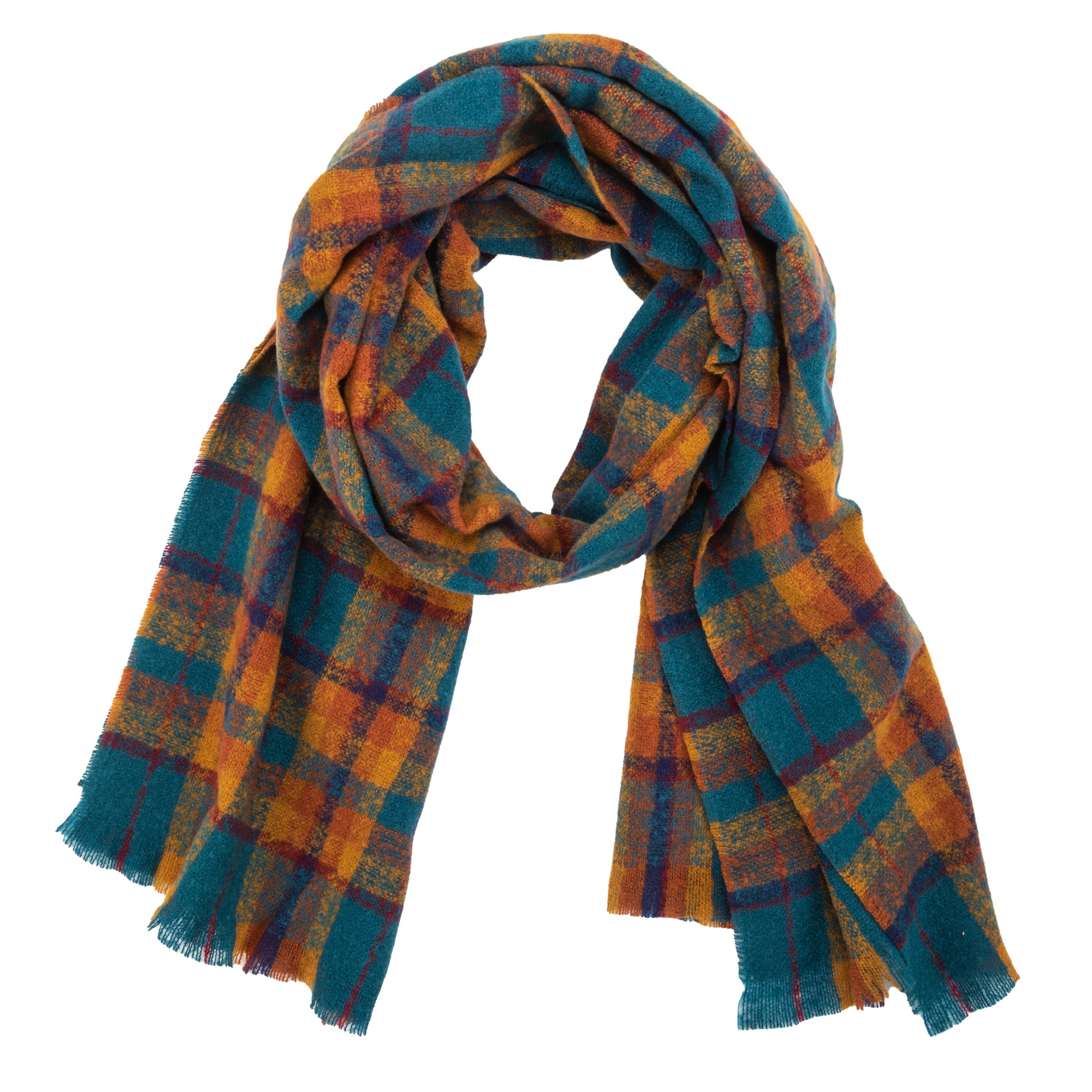 Fay - Women's Woven Plaid Scarf W/ Raw Edges