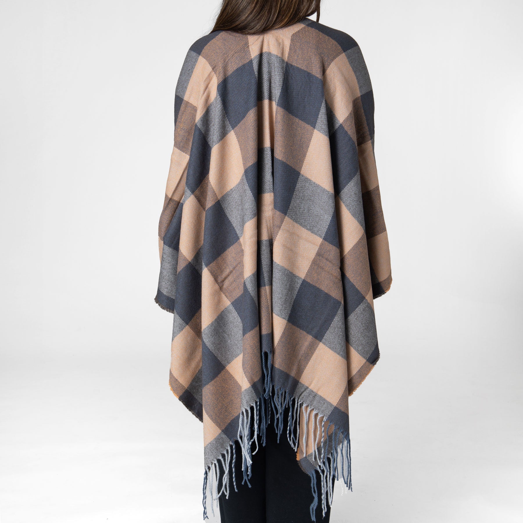 Maddie - Womens Woven Plaid Open Front Poncho 4 Maddie - Womens Woven Plaid Open Front Poncho