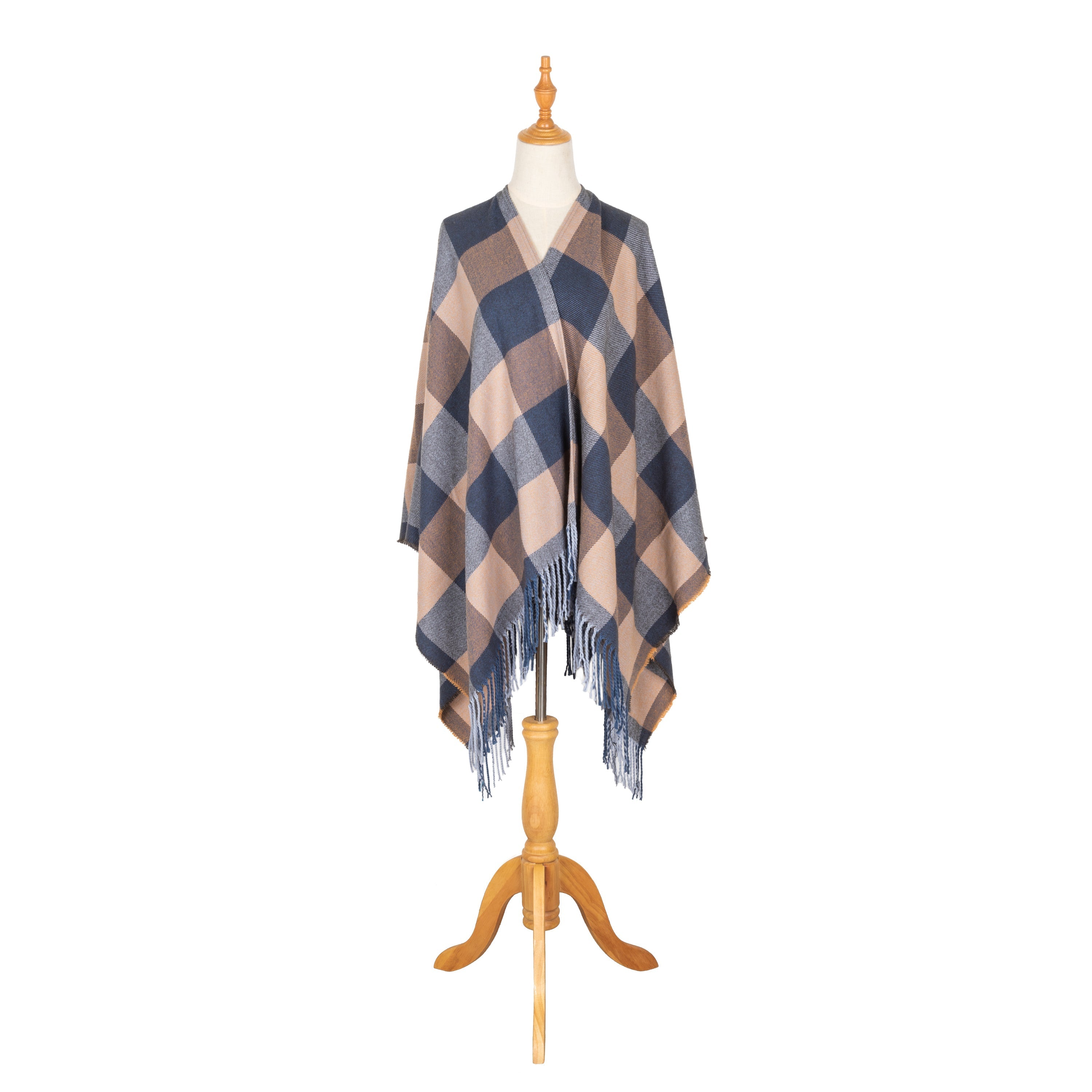 Maddie - Womens Woven Plaid Open Front Poncho 6 Maddie - Womens Woven Plaid Open Front Poncho