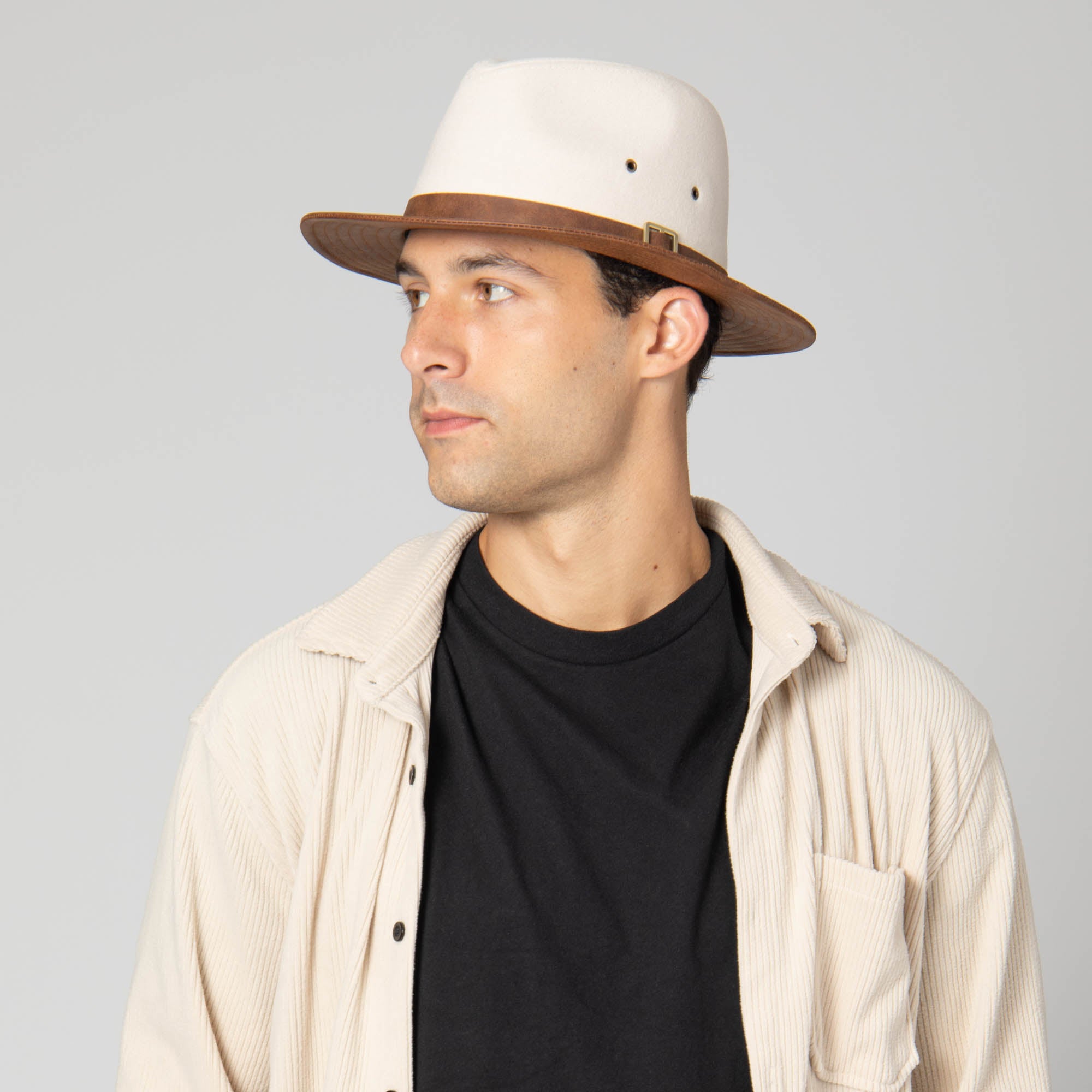Men's Faux Felt Fedora with Matching Faux Leather Band 4 Men's Faux Felt Fedora with Matching Faux Leather Band