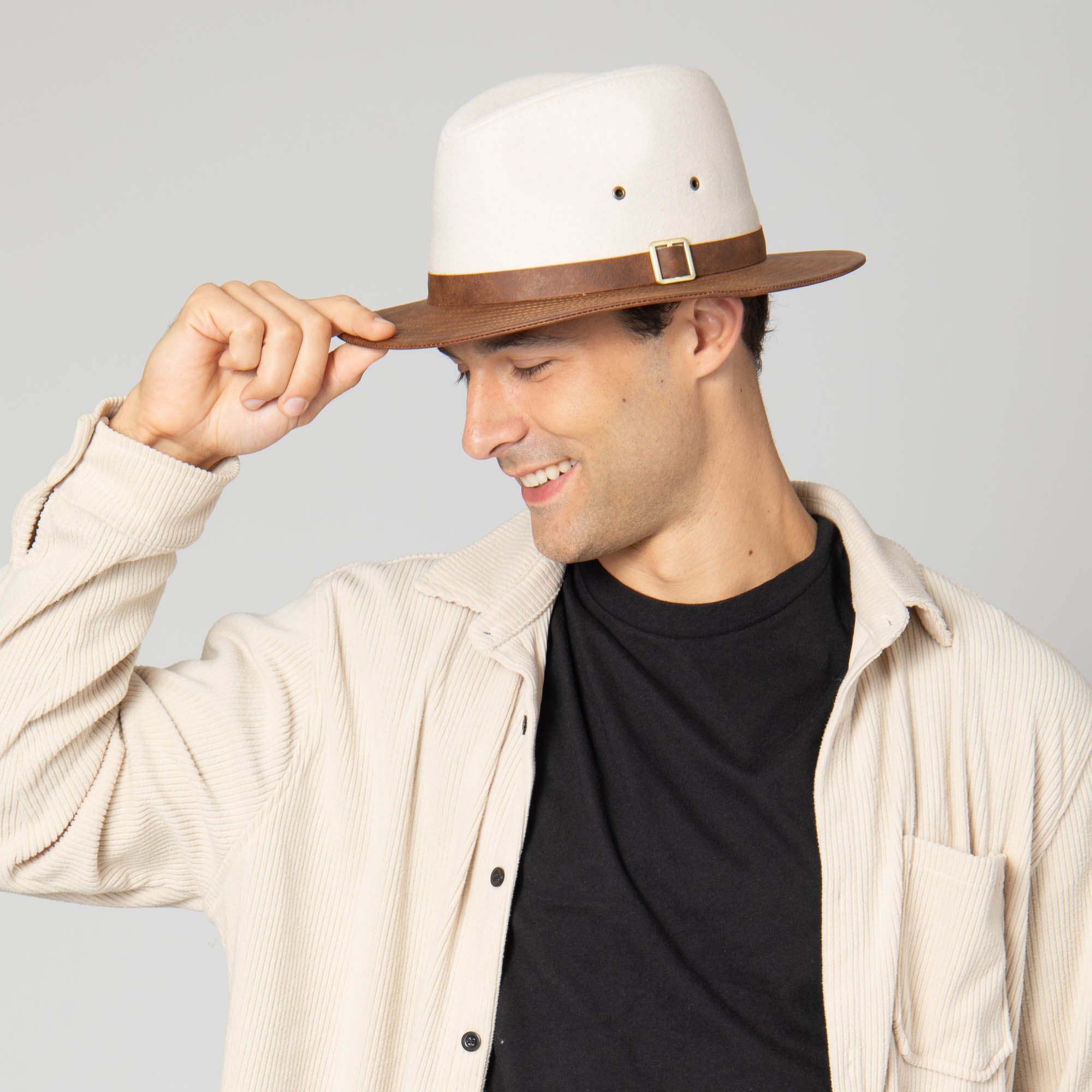 Men's Faux Felt Fedora with Matching Faux Leather Band 5 Men's Faux Felt Fedora with Matching Faux Leather Band