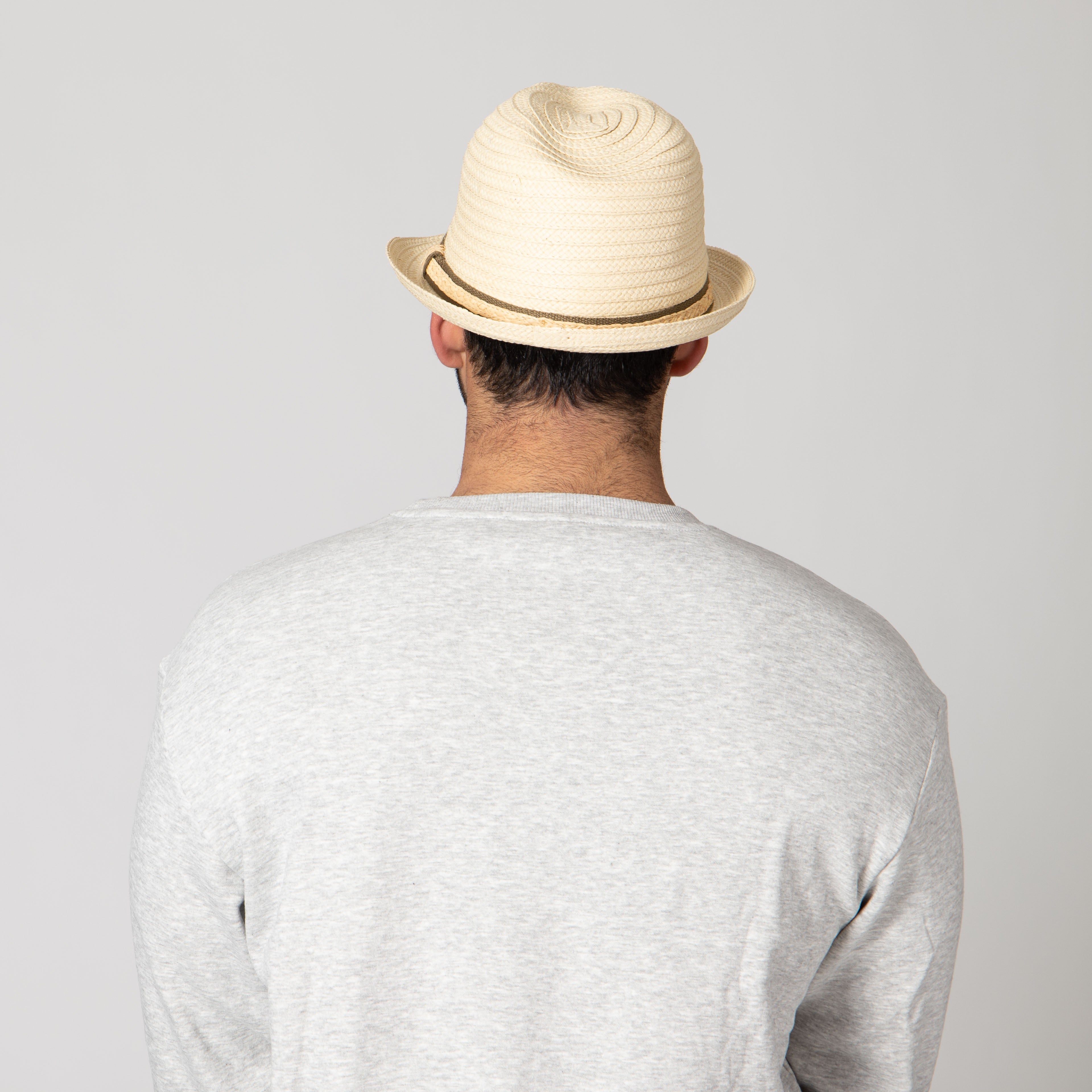 Men's Fedora With Layered Webbing & Raffia Trim 4 Men's Fedora With Layered Webbing & Raffia Trim