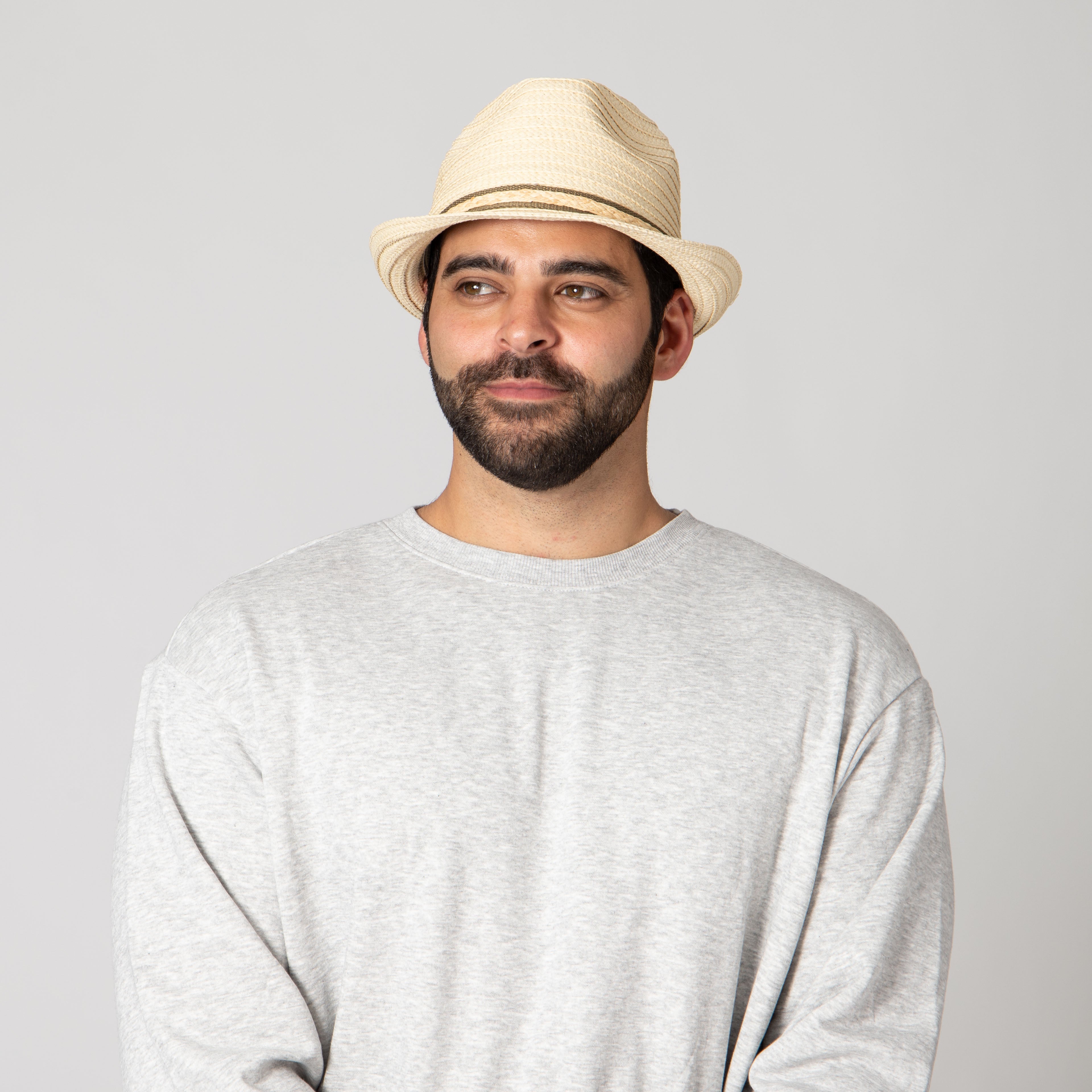 Men's Fedora With Layered Webbing & Raffia Trim 5 Men's Fedora With Layered Webbing & Raffia Trim