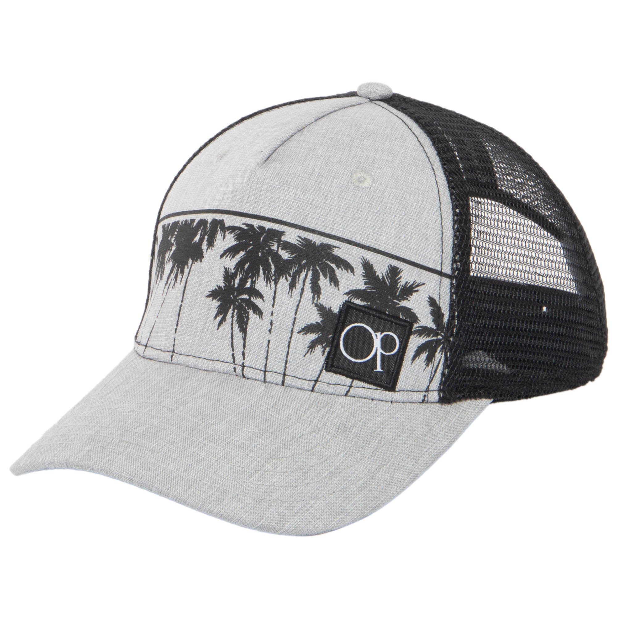 Ocean Pacific - 5 Panel Trucker Hat with Grey Palm Leaf Print