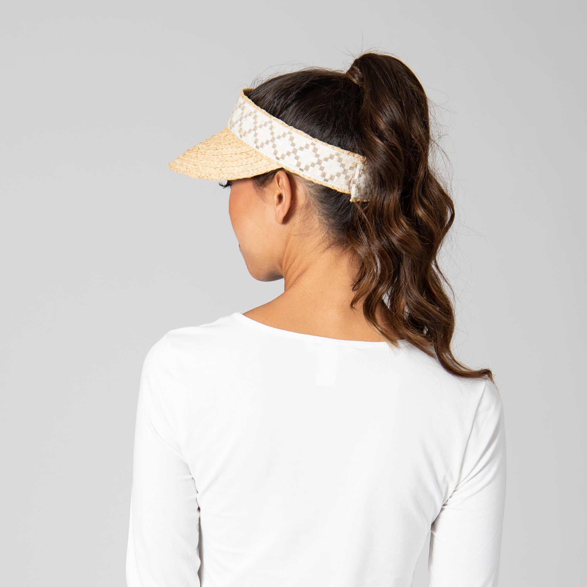 Past Noon - Women's Raffia Braid Visor with Jacquard Band 11 Past Noon - Women's Raffia Braid Visor with Jacquard Band