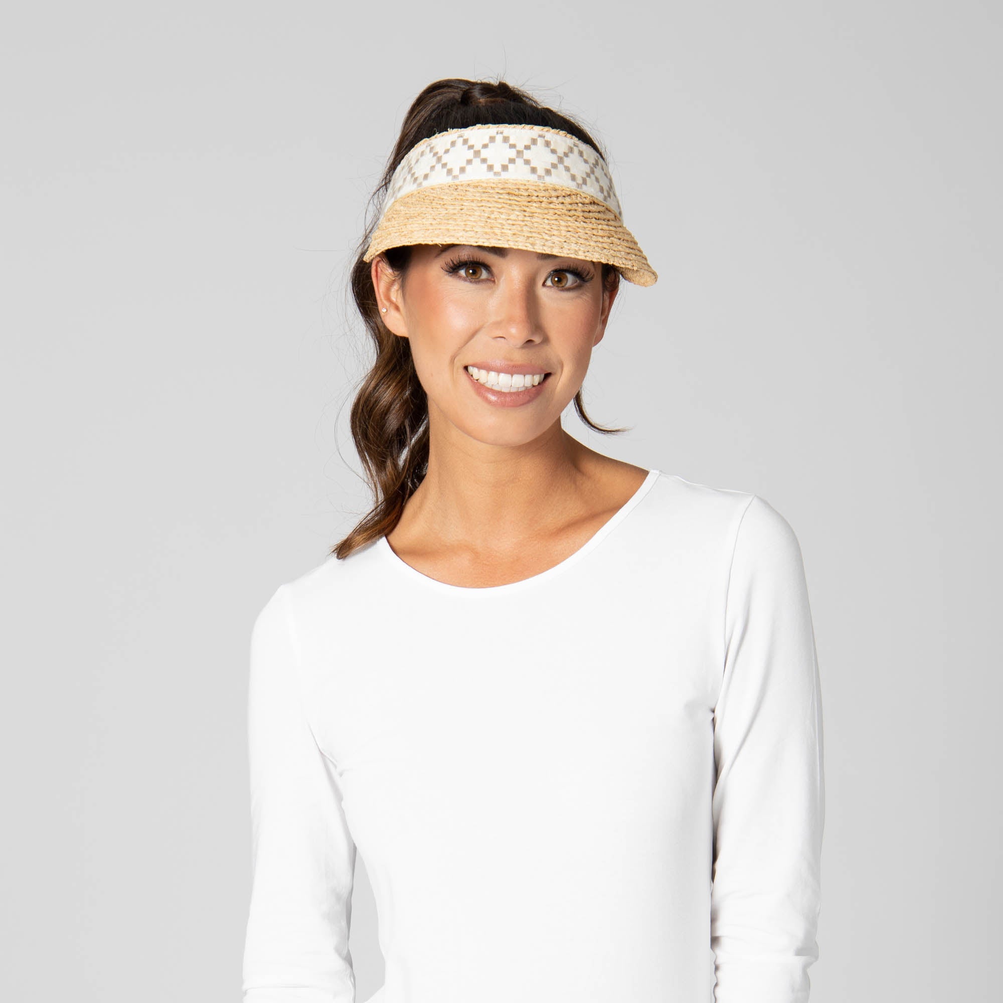 Past Noon - Women's Raffia Braid Visor with Jacquard Band 5 Past Noon - Women's Raffia Braid Visor with Jacquard Band