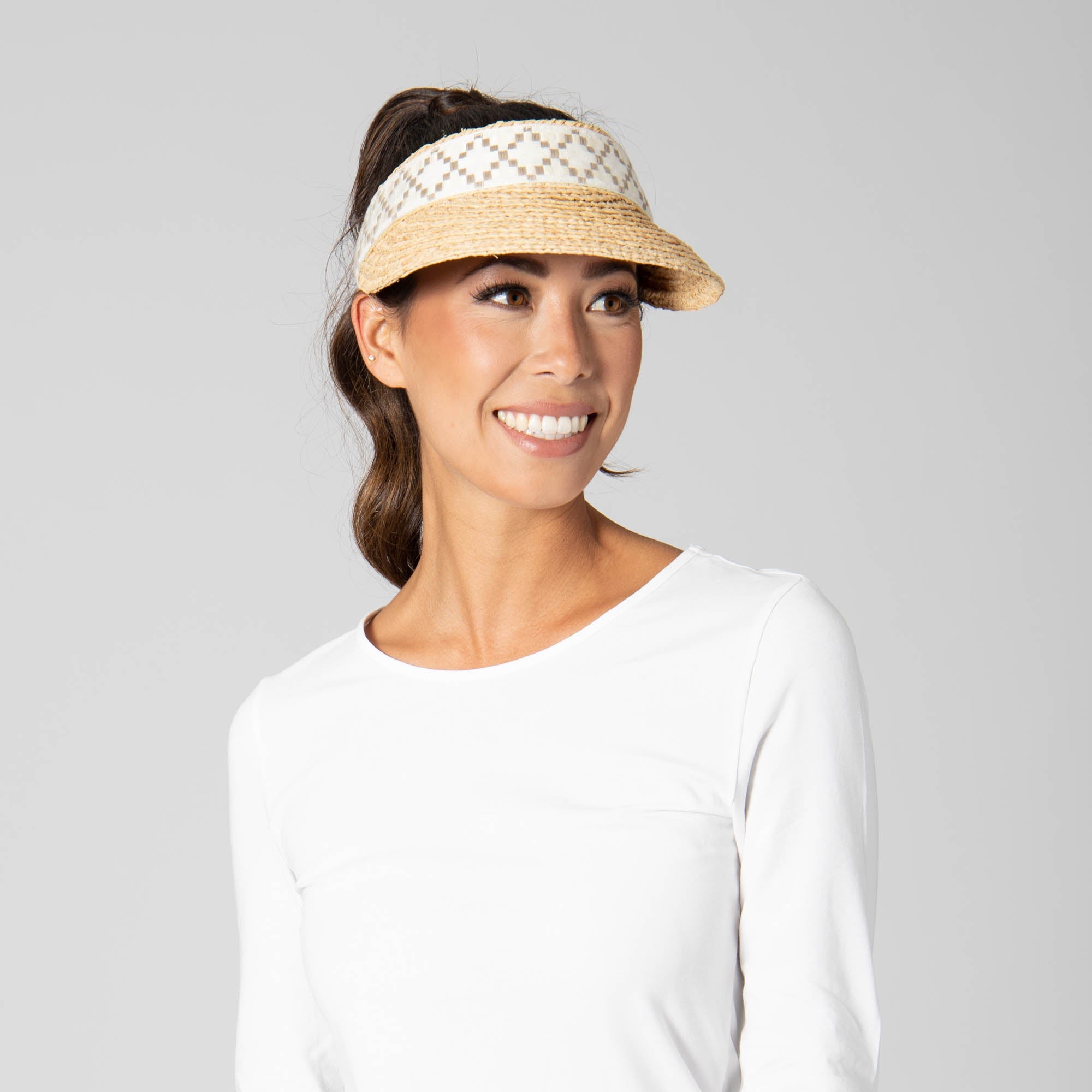 Past Noon - Women's Raffia Braid Visor with Jacquard Band 6 Past Noon - Women's Raffia Braid Visor with Jacquard Band