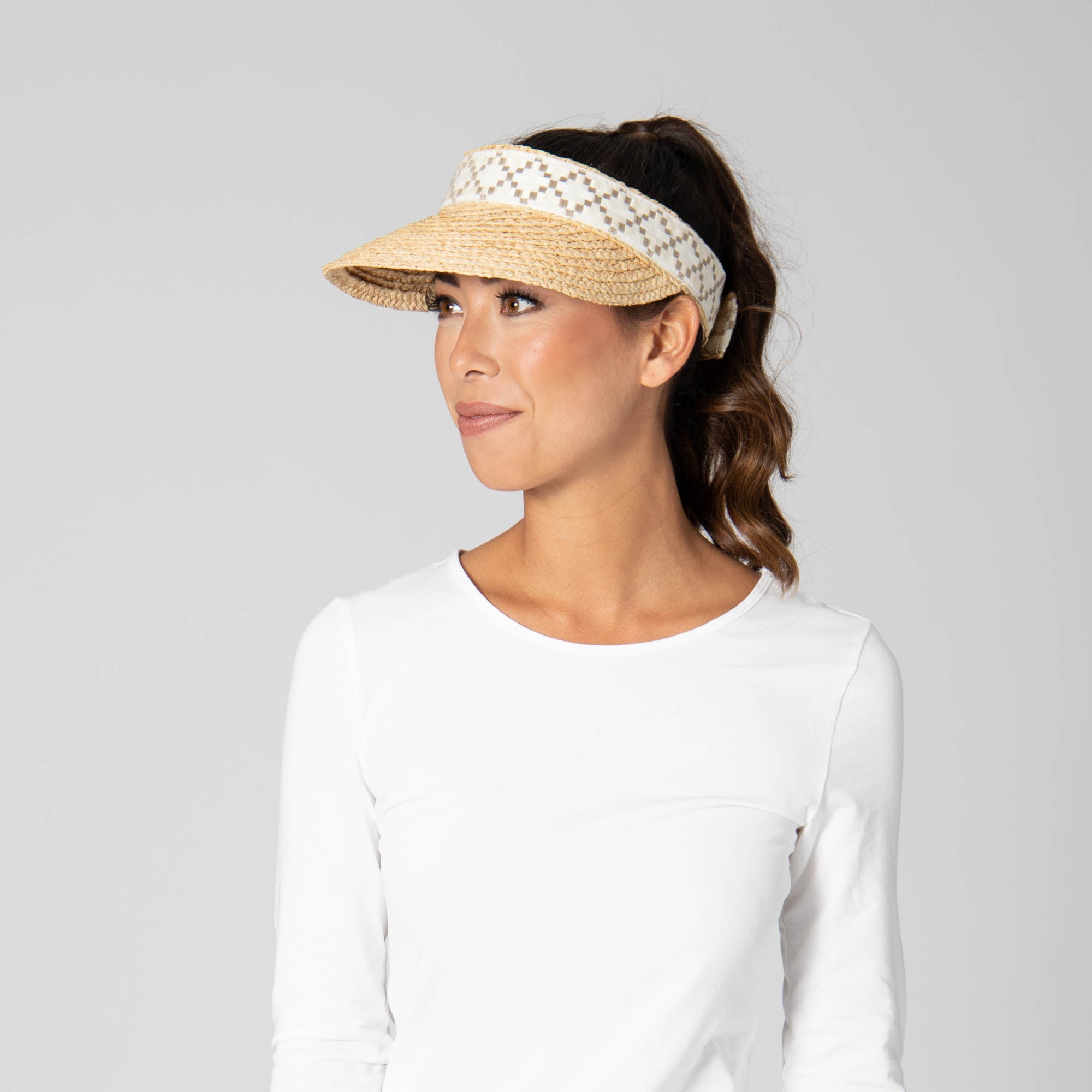 Past Noon - Women's Raffia Braid Visor with Jacquard Band 7 Past Noon - Women's Raffia Braid Visor with Jacquard Band