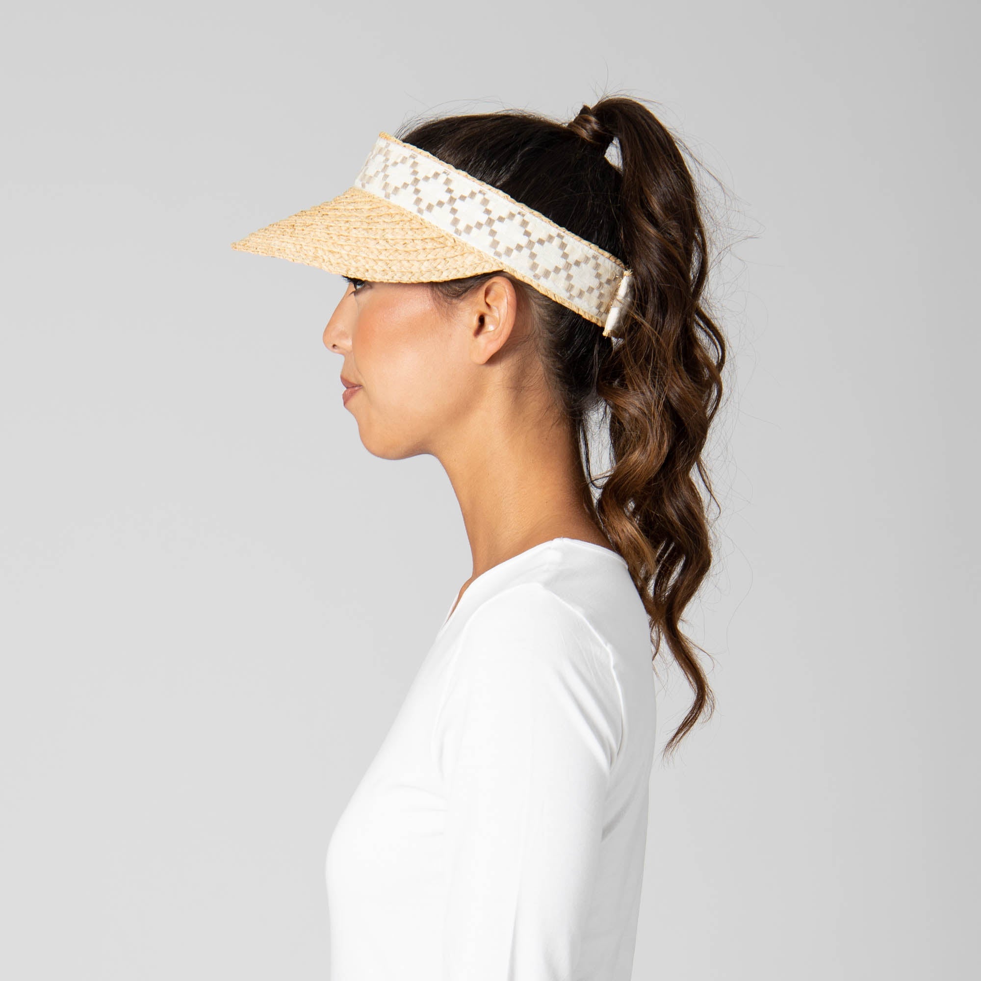 Past Noon - Women's Raffia Braid Visor with Jacquard Band 8 Past Noon - Women's Raffia Braid Visor with Jacquard Band