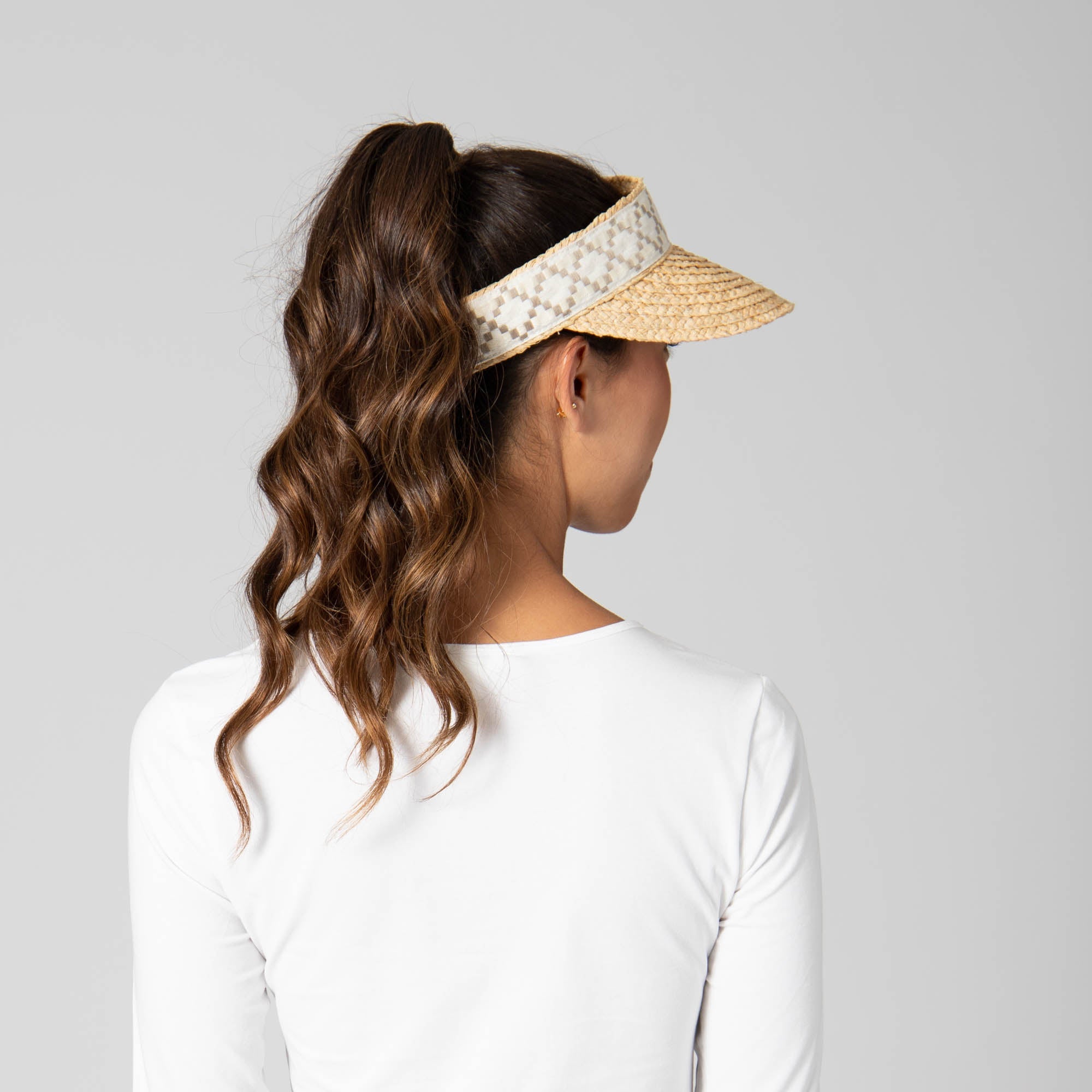 Past Noon - Women's Raffia Braid Visor with Jacquard Band 10 Past Noon - Women's Raffia Braid Visor with Jacquard Band